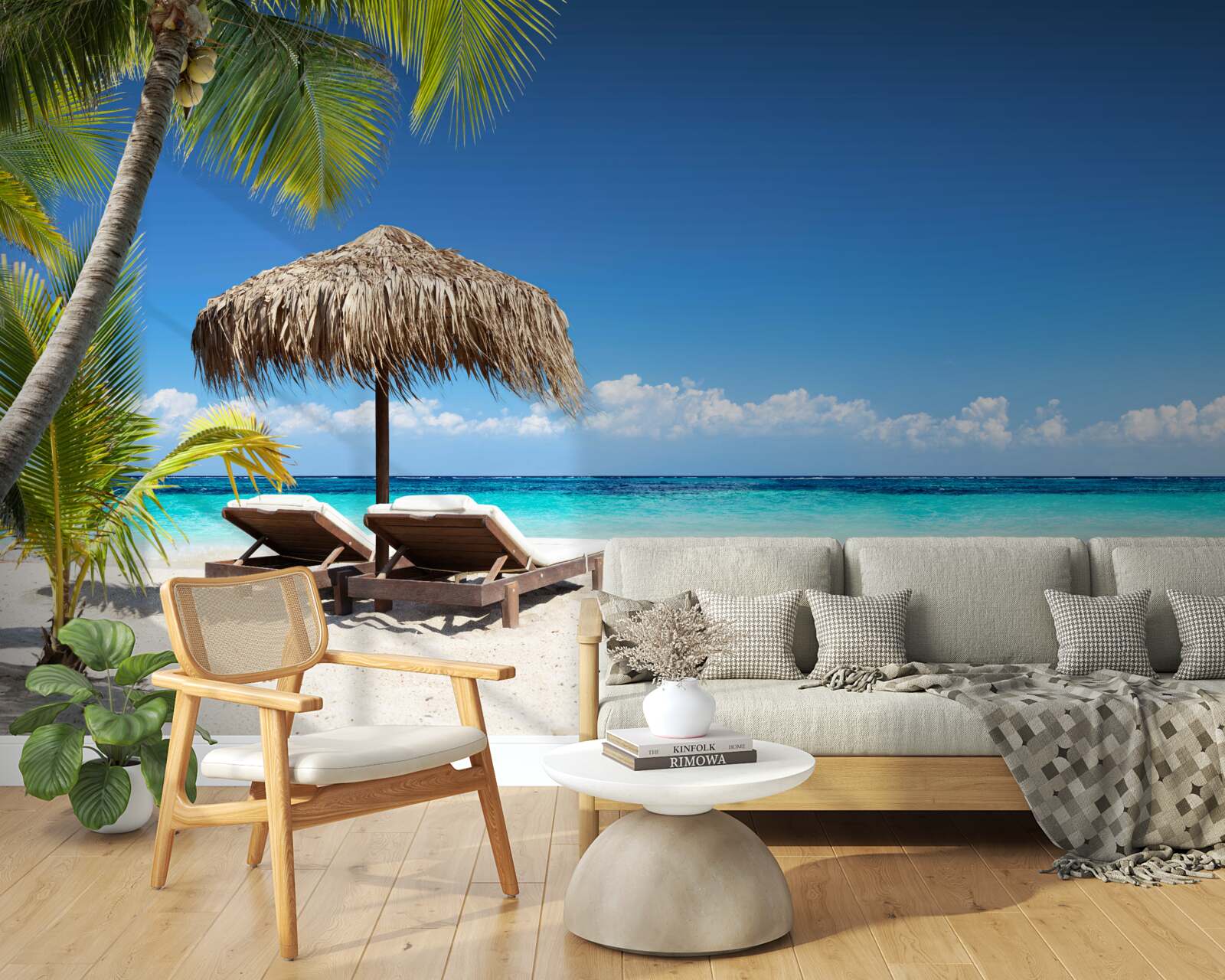 Fotobehang Strandbedden met ligstoelen