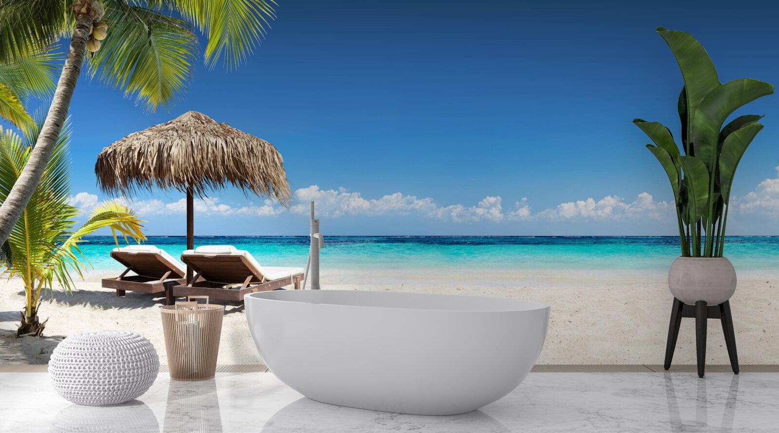 Fotobehang Strandbedden met ligstoelen