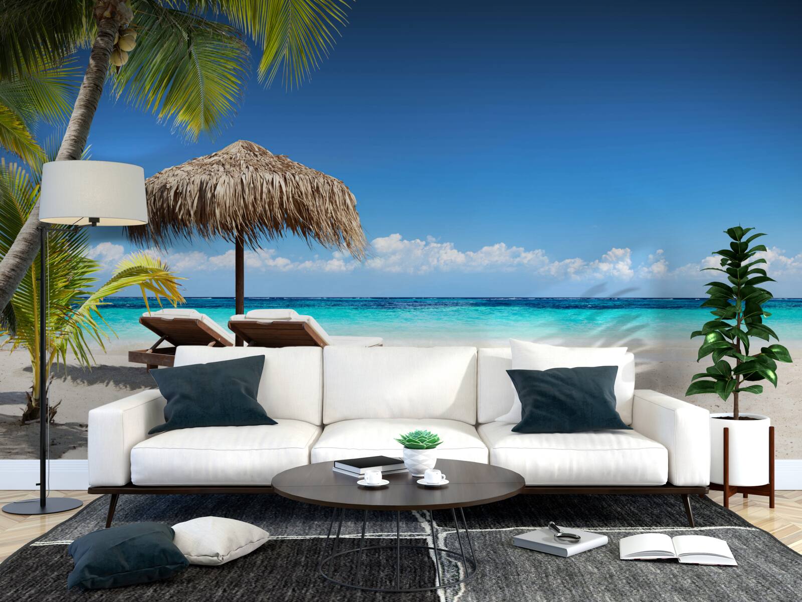 Fotobehang Strandbedden met ligstoelen