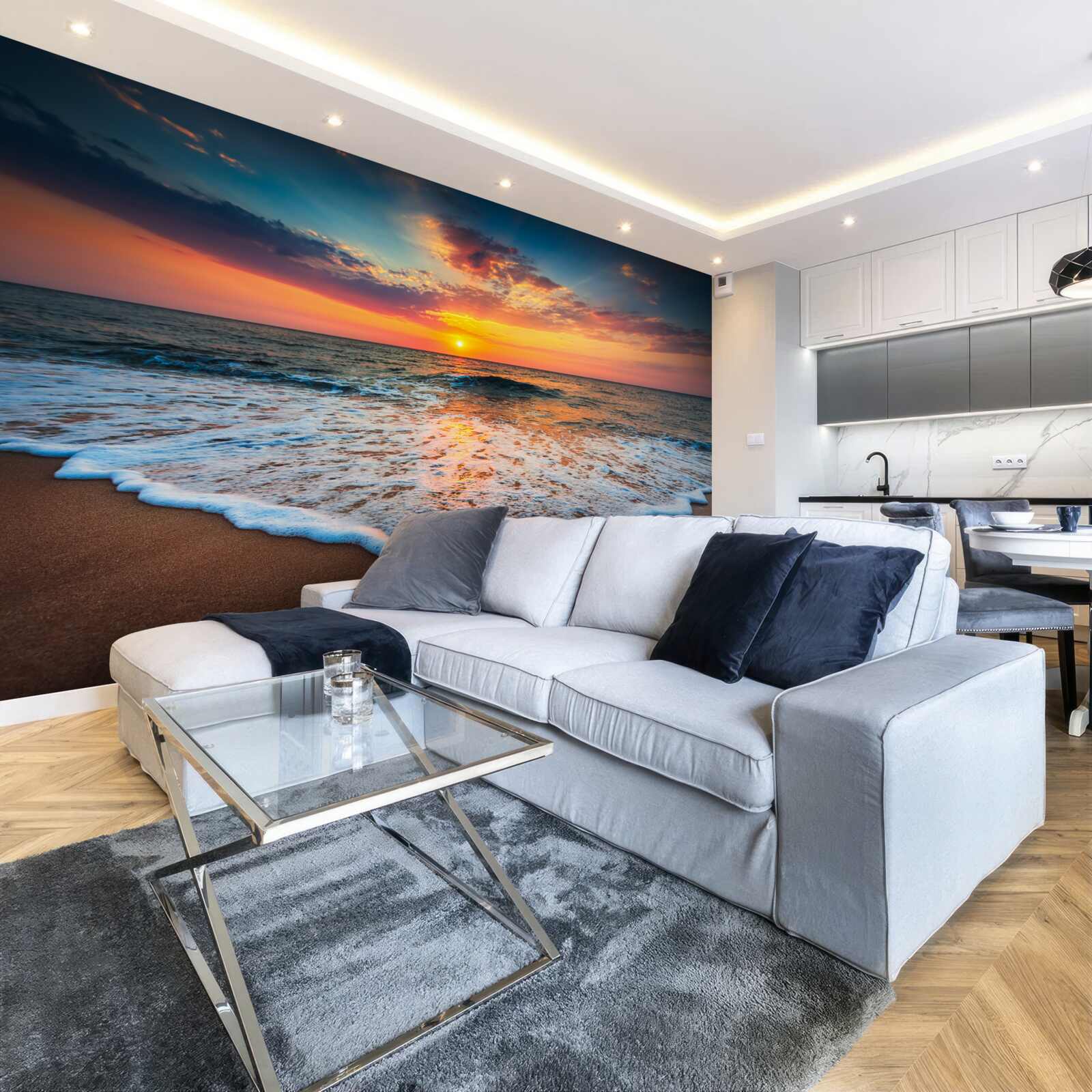 Fotobehang de betoverende opkomst van de zon boven het wateroppervlak