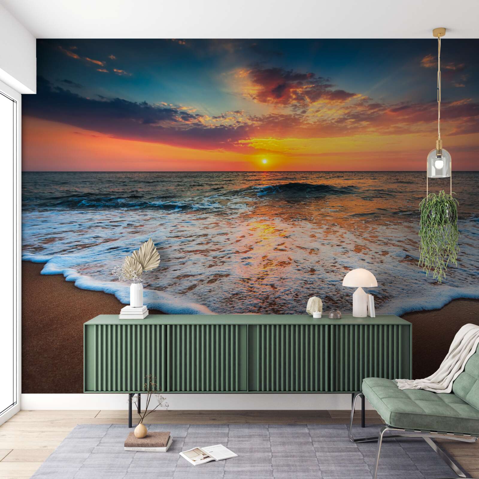 Fotobehang de betoverende opkomst van de zon boven het wateroppervlak