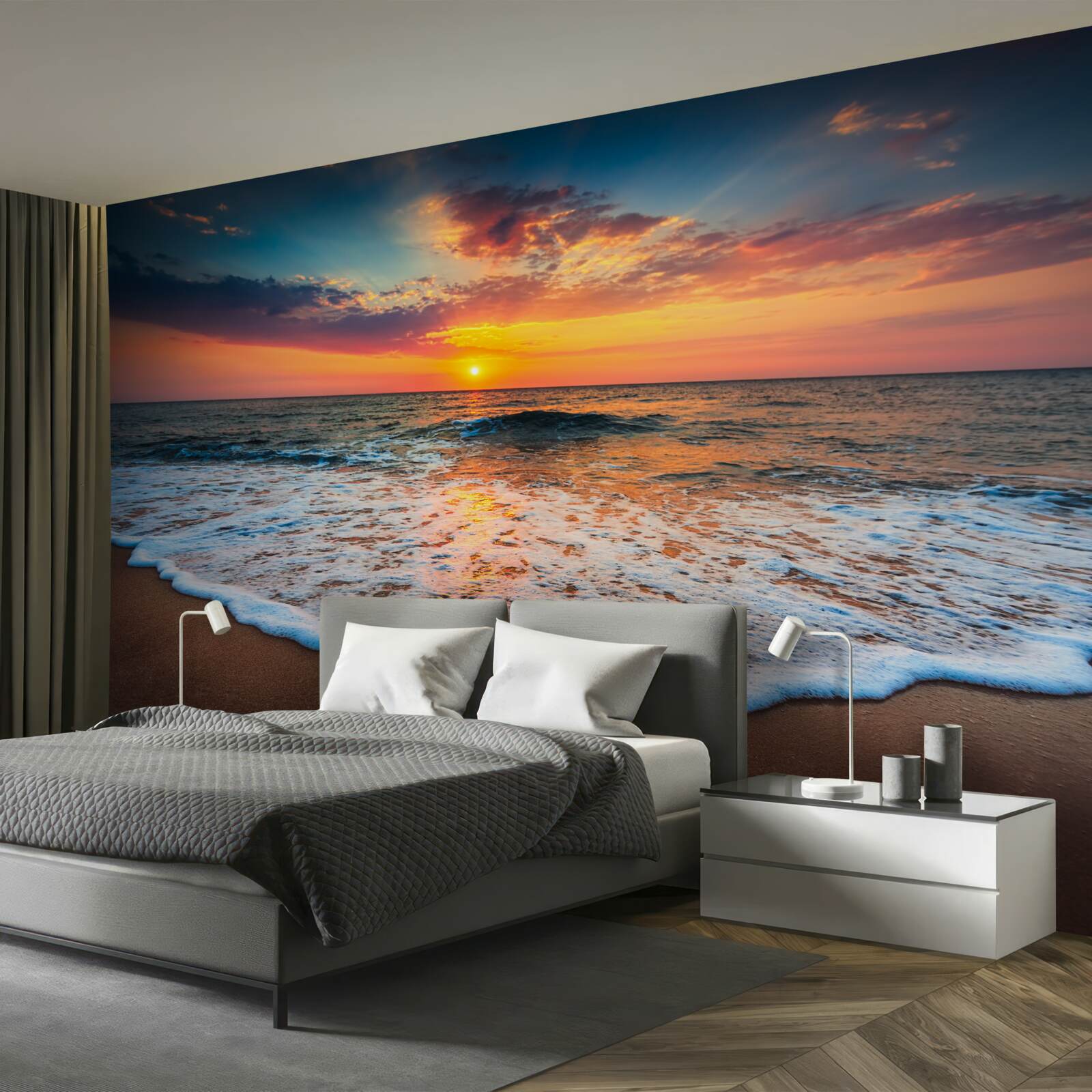 Fotobehang de betoverende opkomst van de zon boven het wateroppervlak