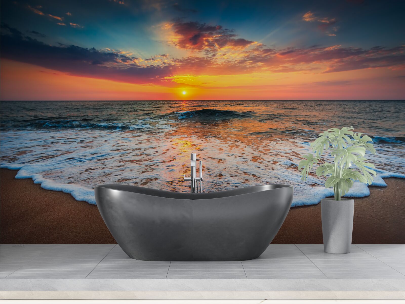 Fotobehang de betoverende opkomst van de zon boven het wateroppervlak