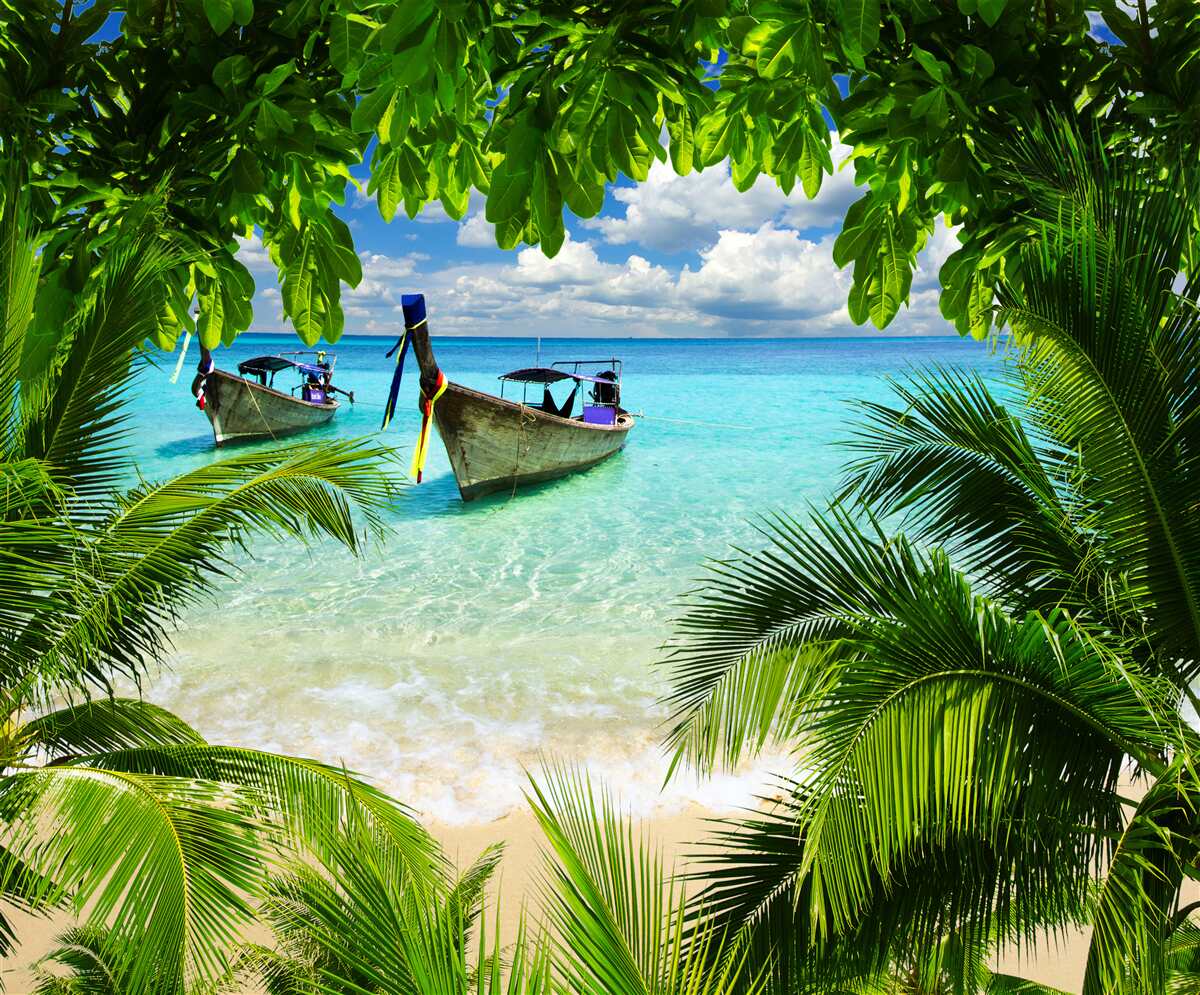 Fotobehang schepen voor de kust