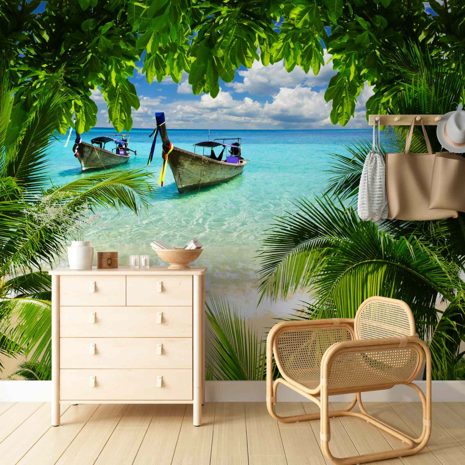 Fotobehang schepen voor de kust