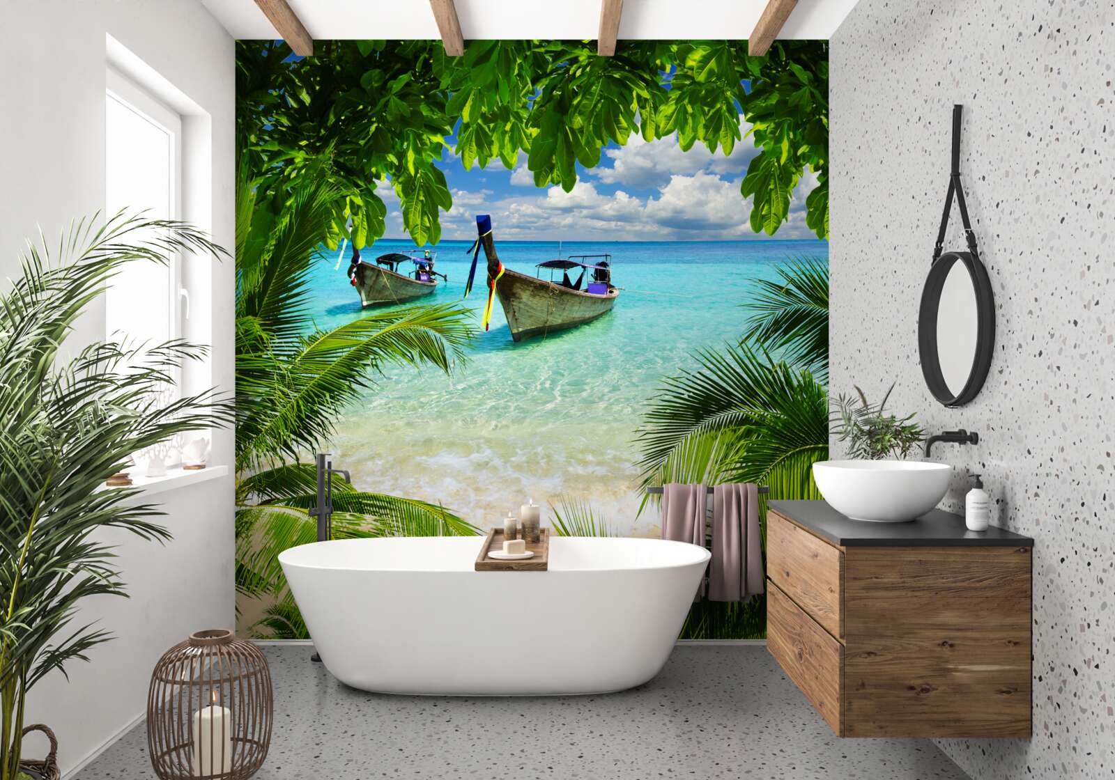 Fotobehang schepen voor de kust