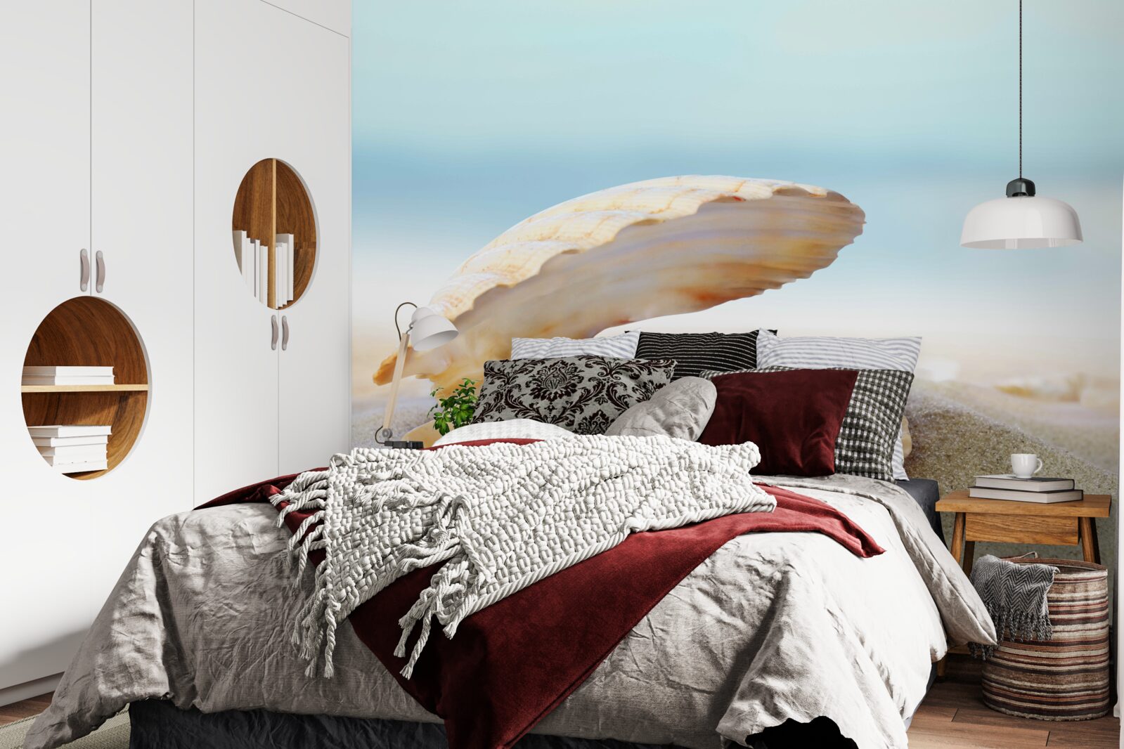 Fotobehang Parel in een mosselschelp aan de kust