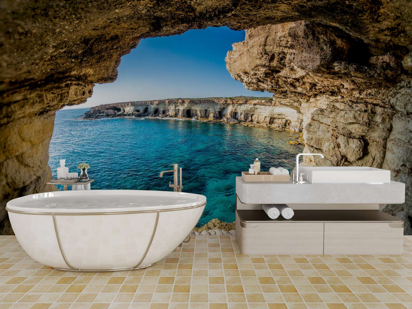 Fotobehang grotten in cyprus die onder water staan