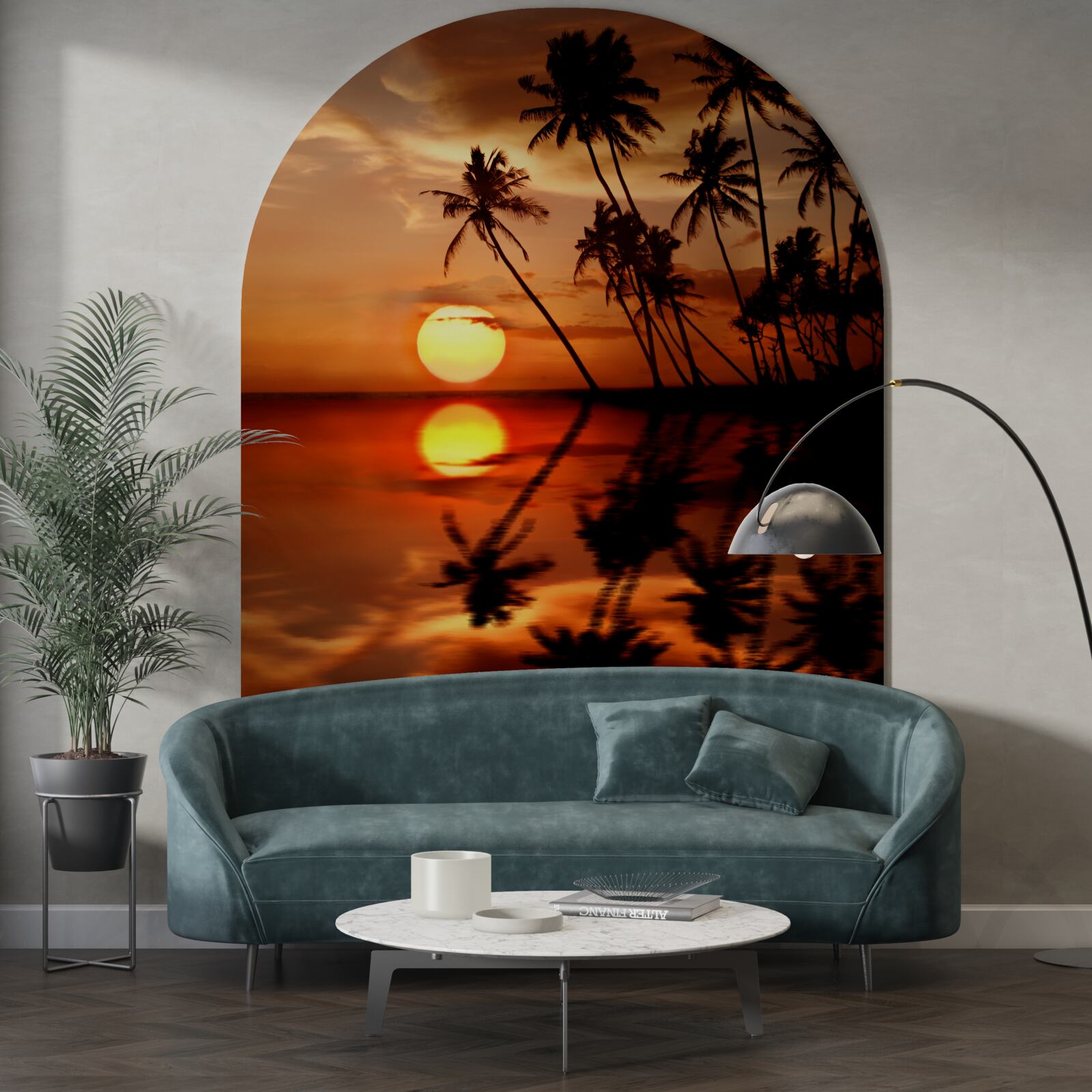 Fotobehang zonsondergang tegen een achtergrond van palmbomen