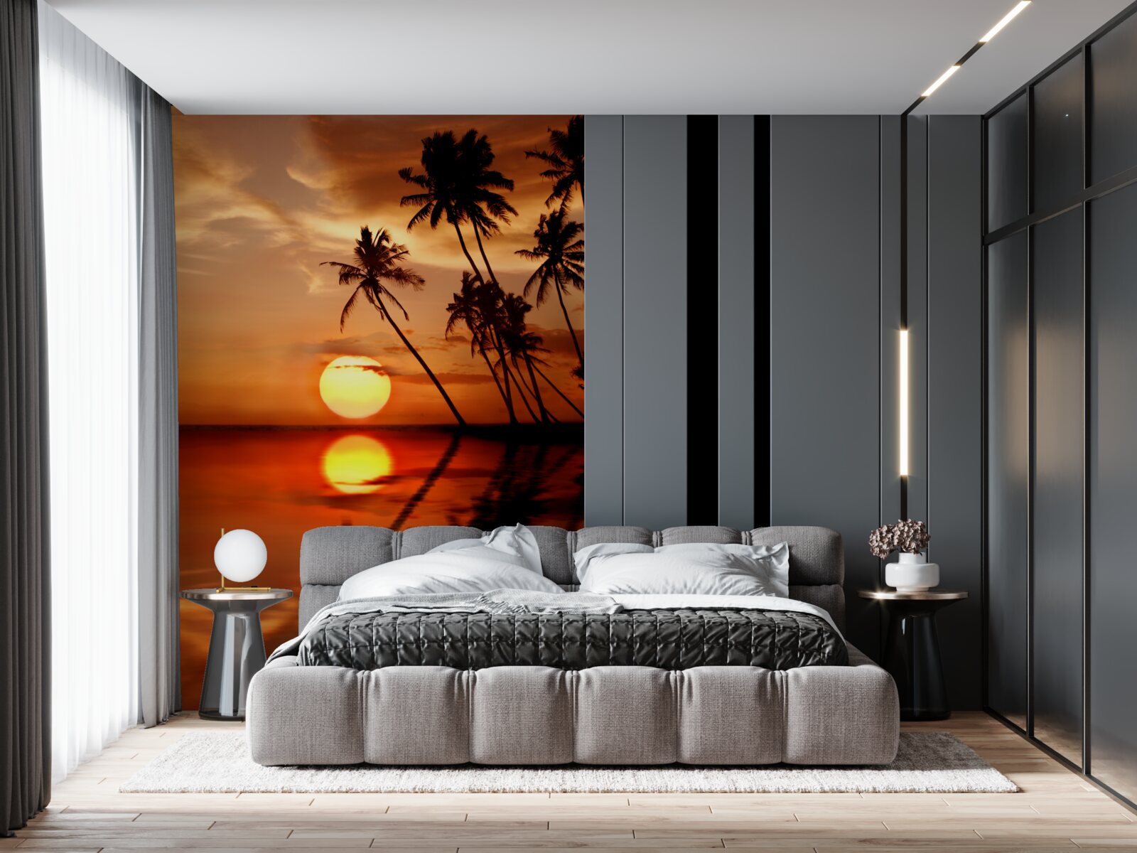 Fotobehang zonsondergang tegen een achtergrond van palmbomen