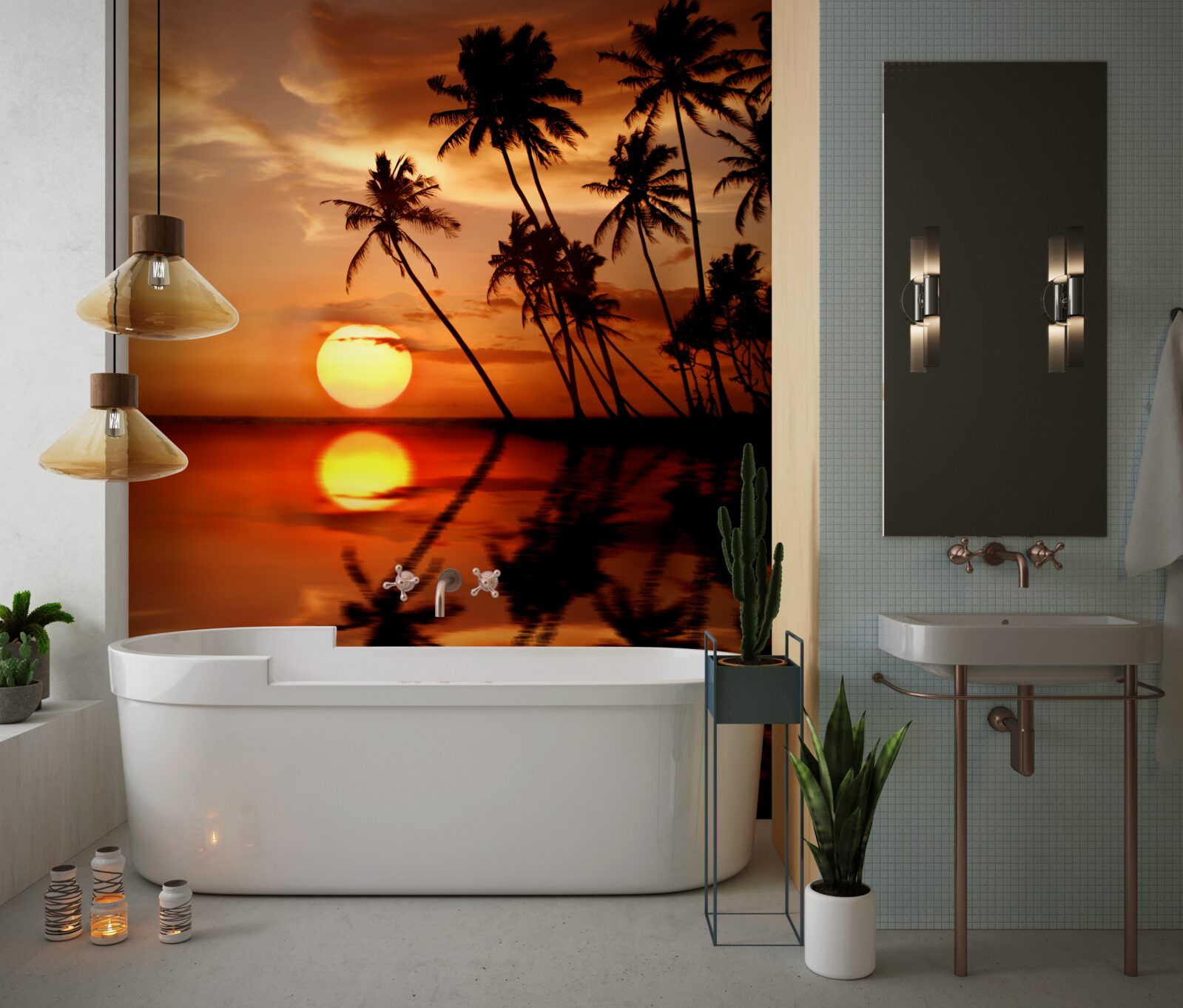 Fotobehang zonsondergang tegen een achtergrond van palmbomen