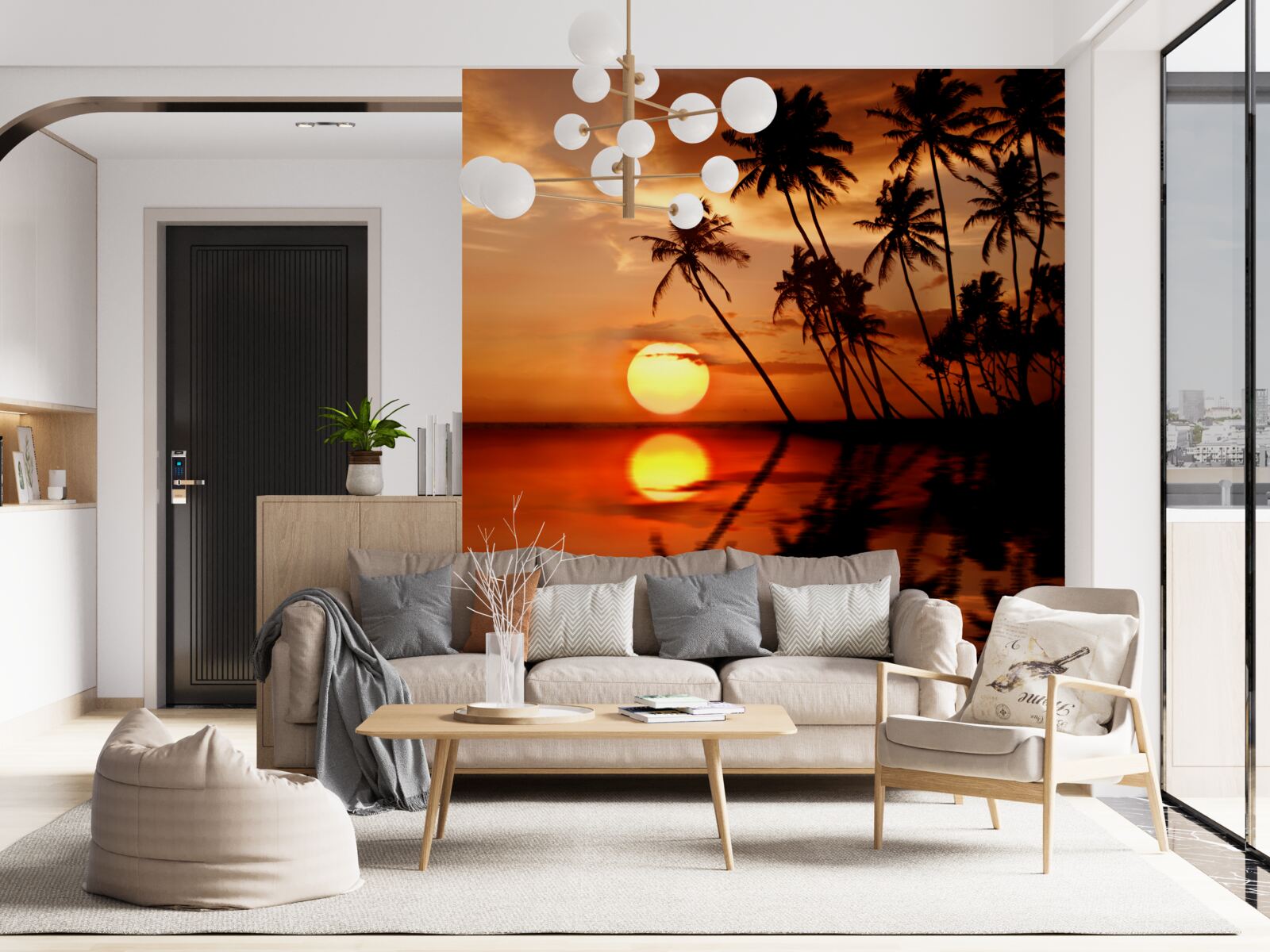 Fotobehang zonsondergang tegen een achtergrond van palmbomen