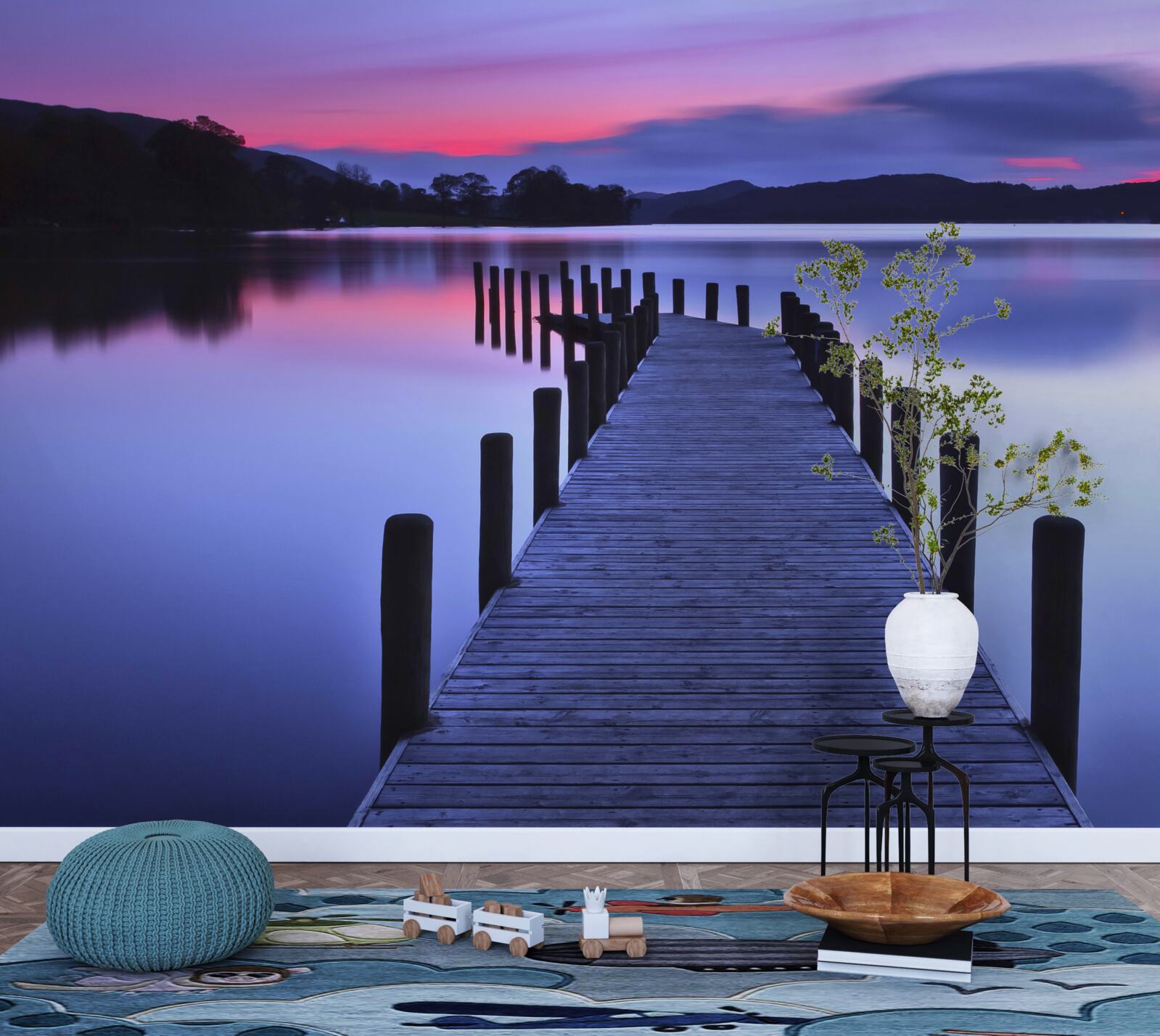 Fotobehang Pad naar de visserij bij de vijver