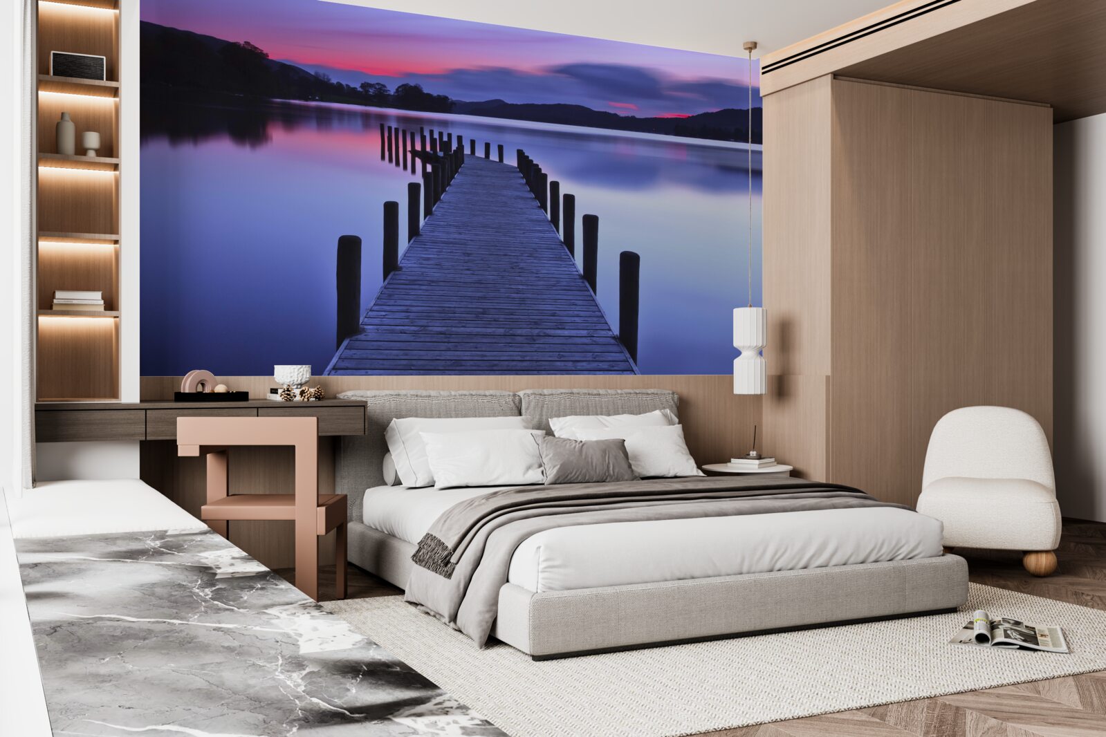 Fotobehang Pad naar de visserij bij de vijver