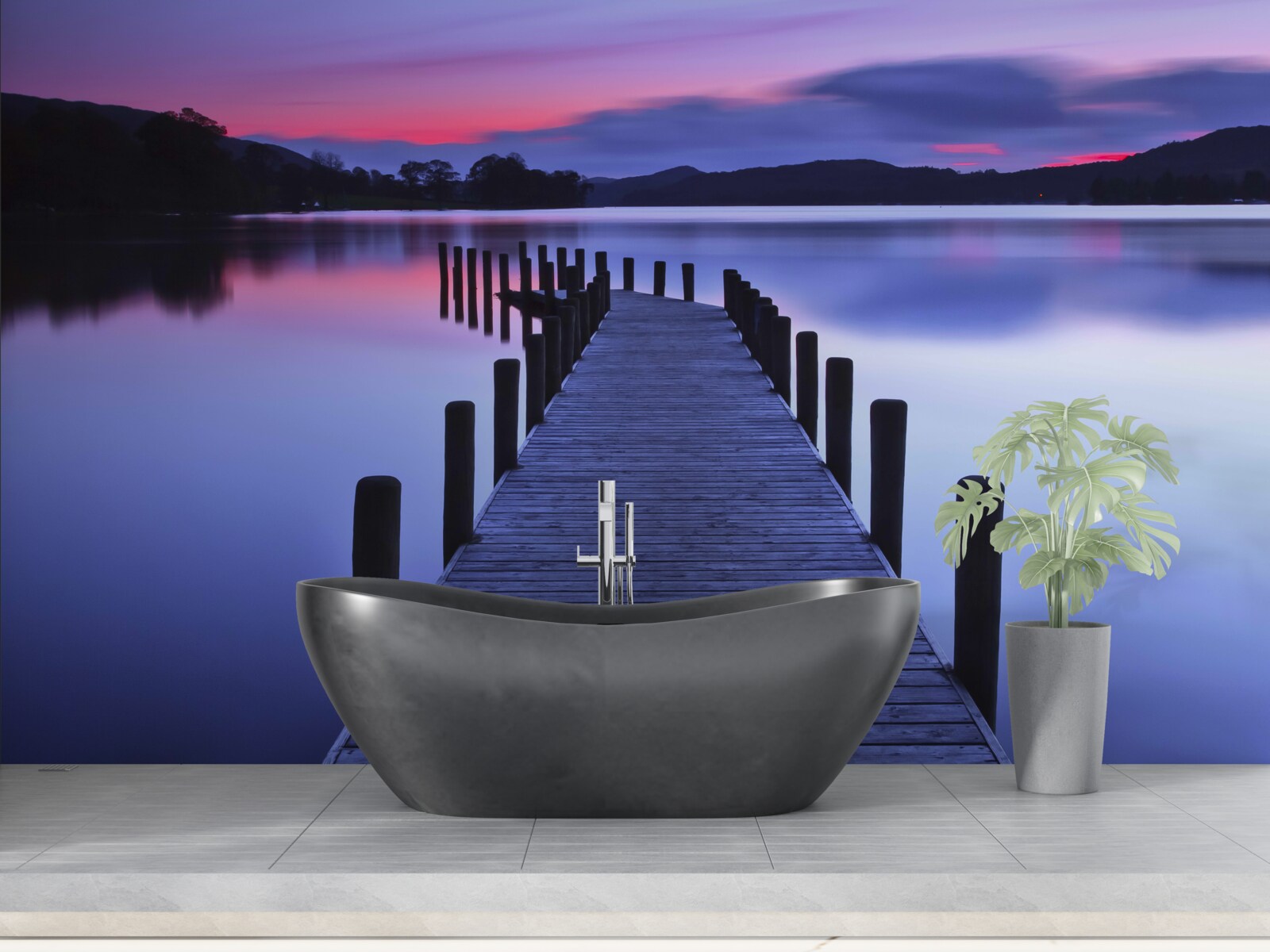 Fotobehang Pad naar de visserij bij de vijver