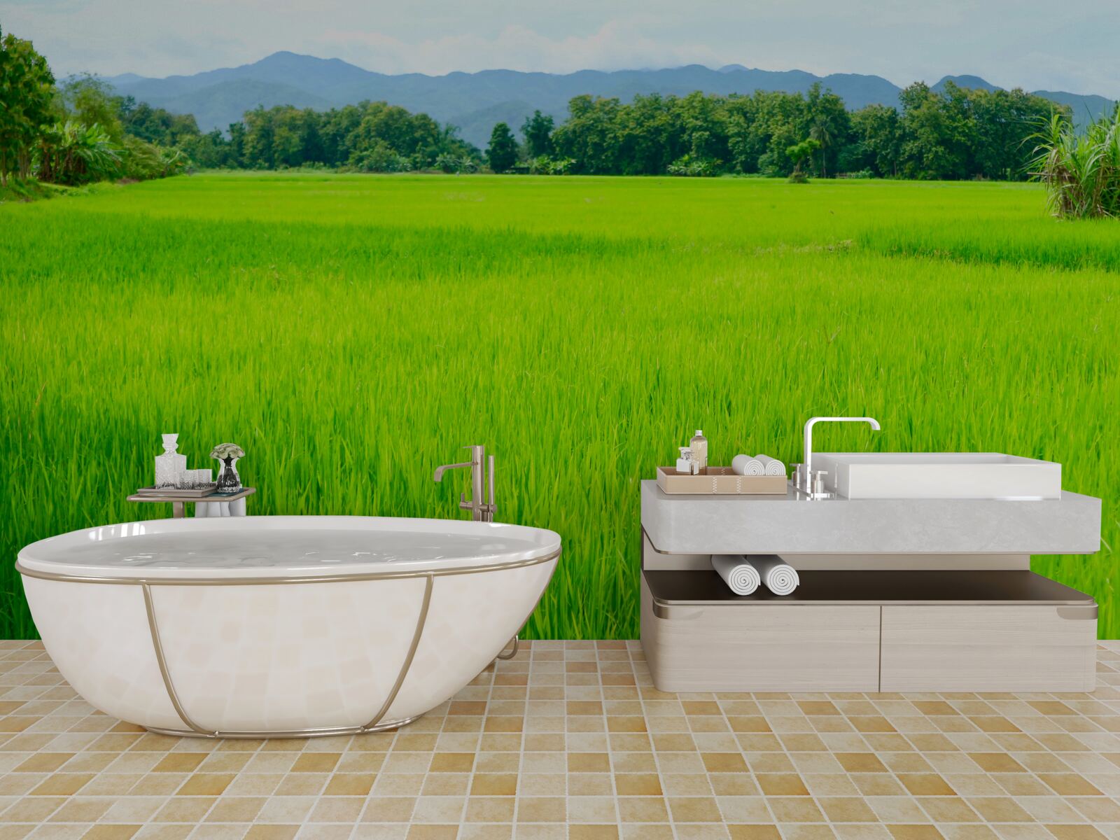 Fotobehang Groene weide in de bergen