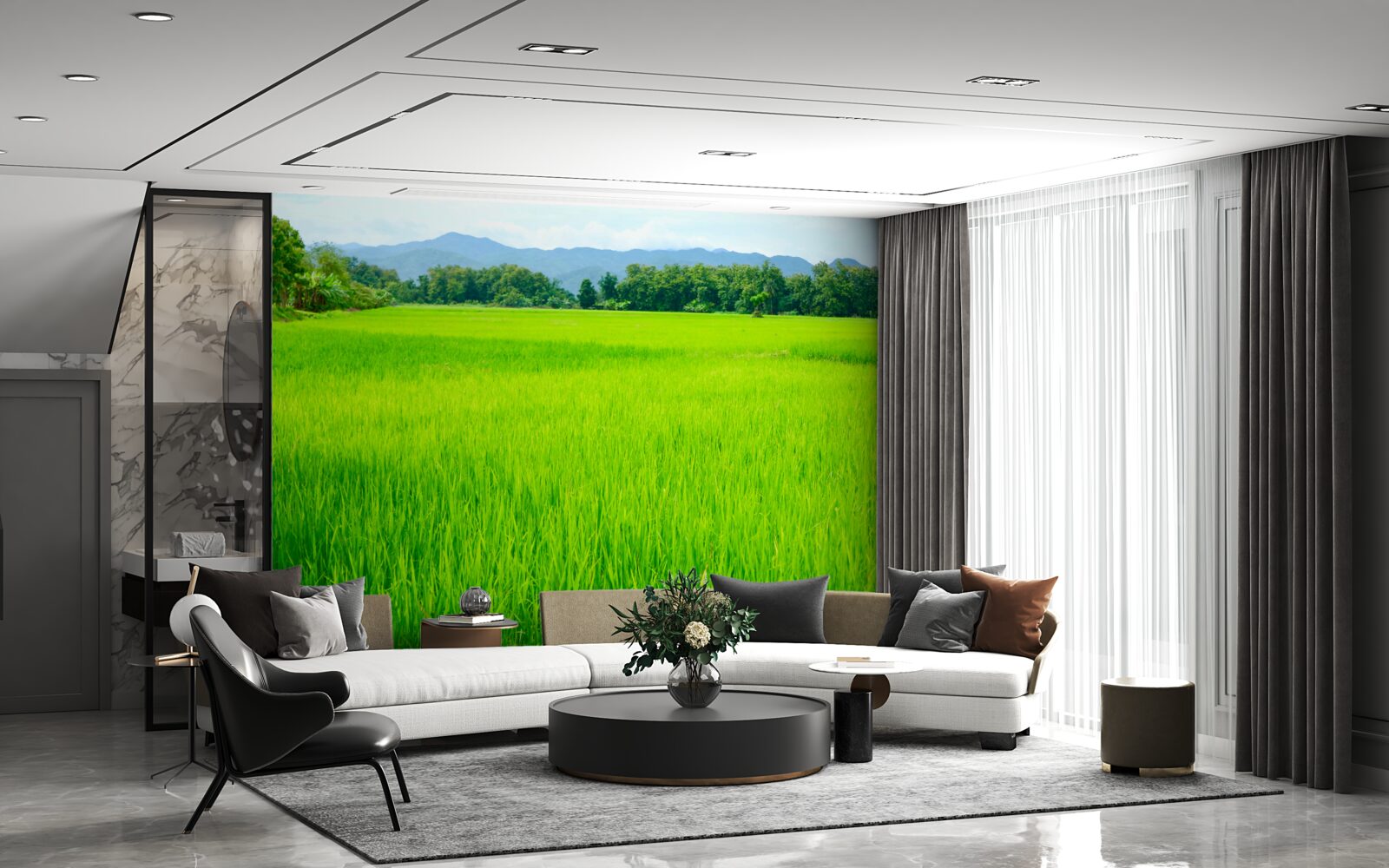 Fotobehang Groene weide in de bergen