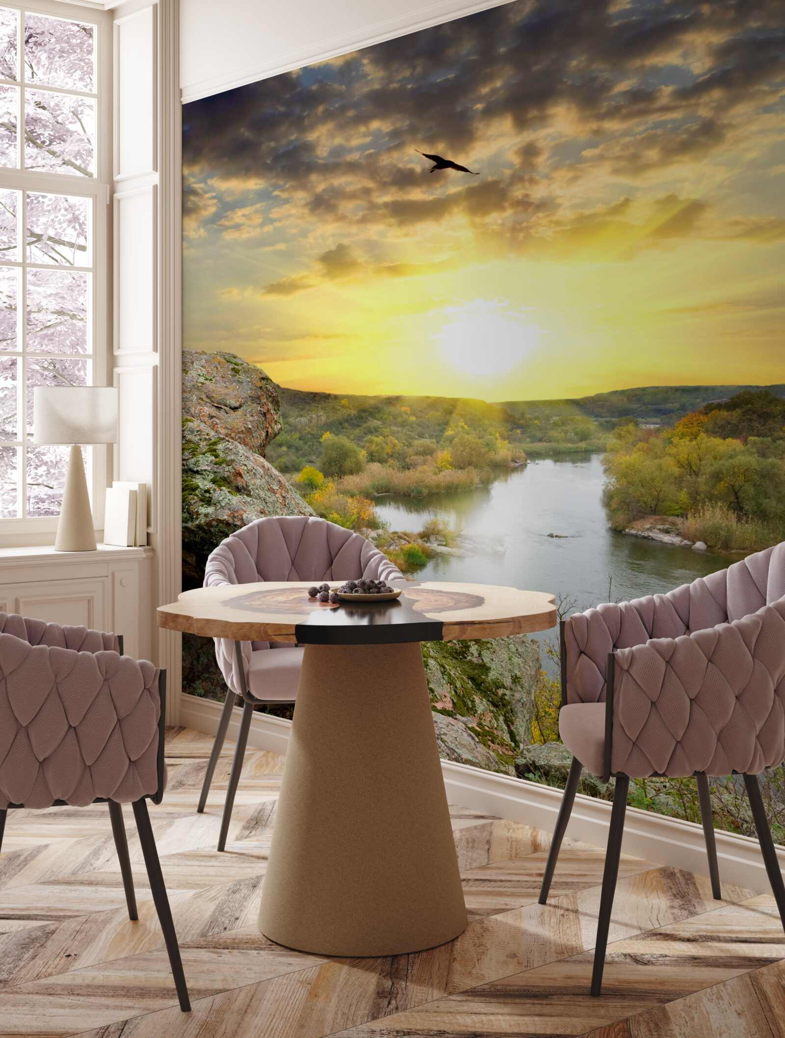 Fotobehang de herfstzon verandert in een koele zonsondergang