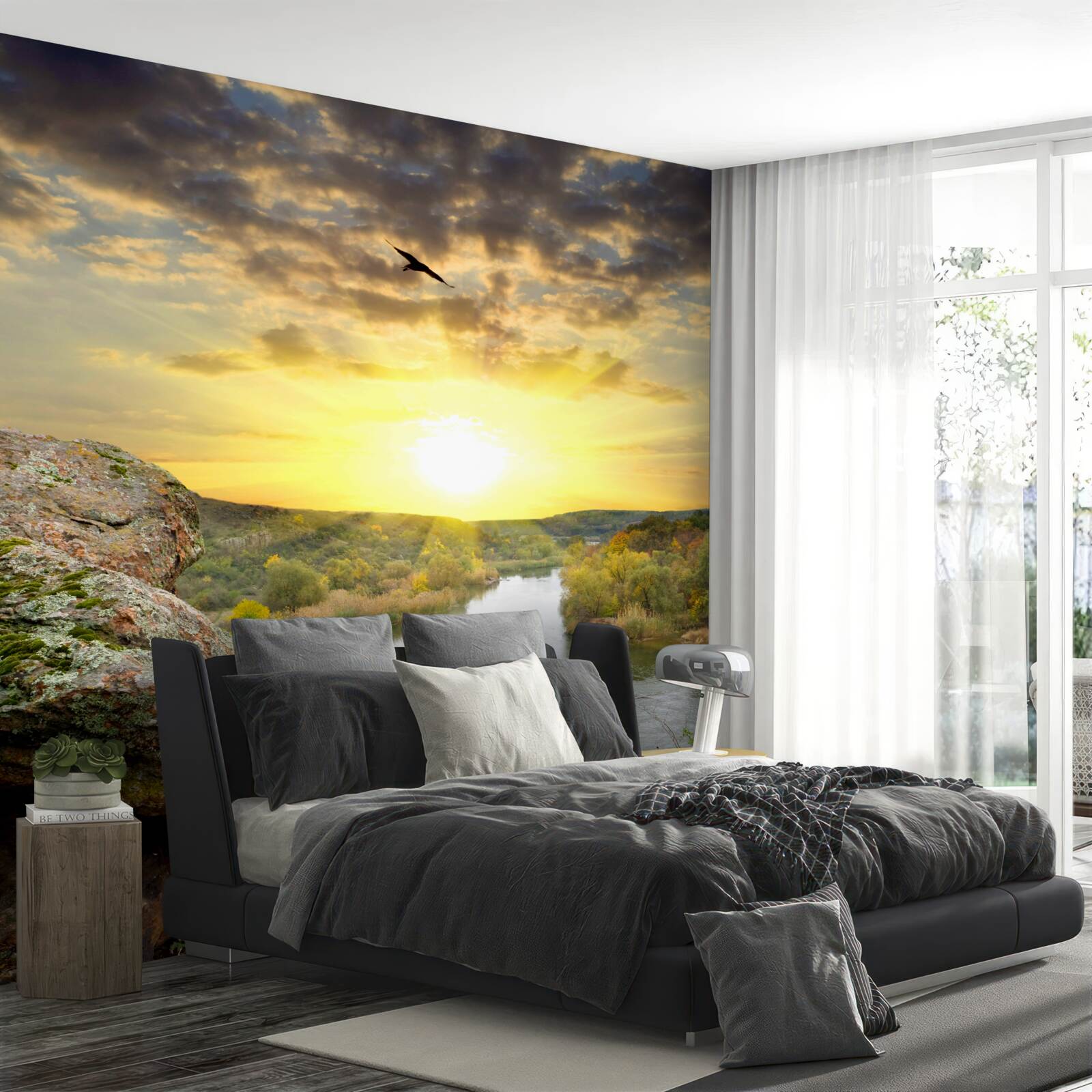 Fotobehang de herfstzon verandert in een koele zonsondergang