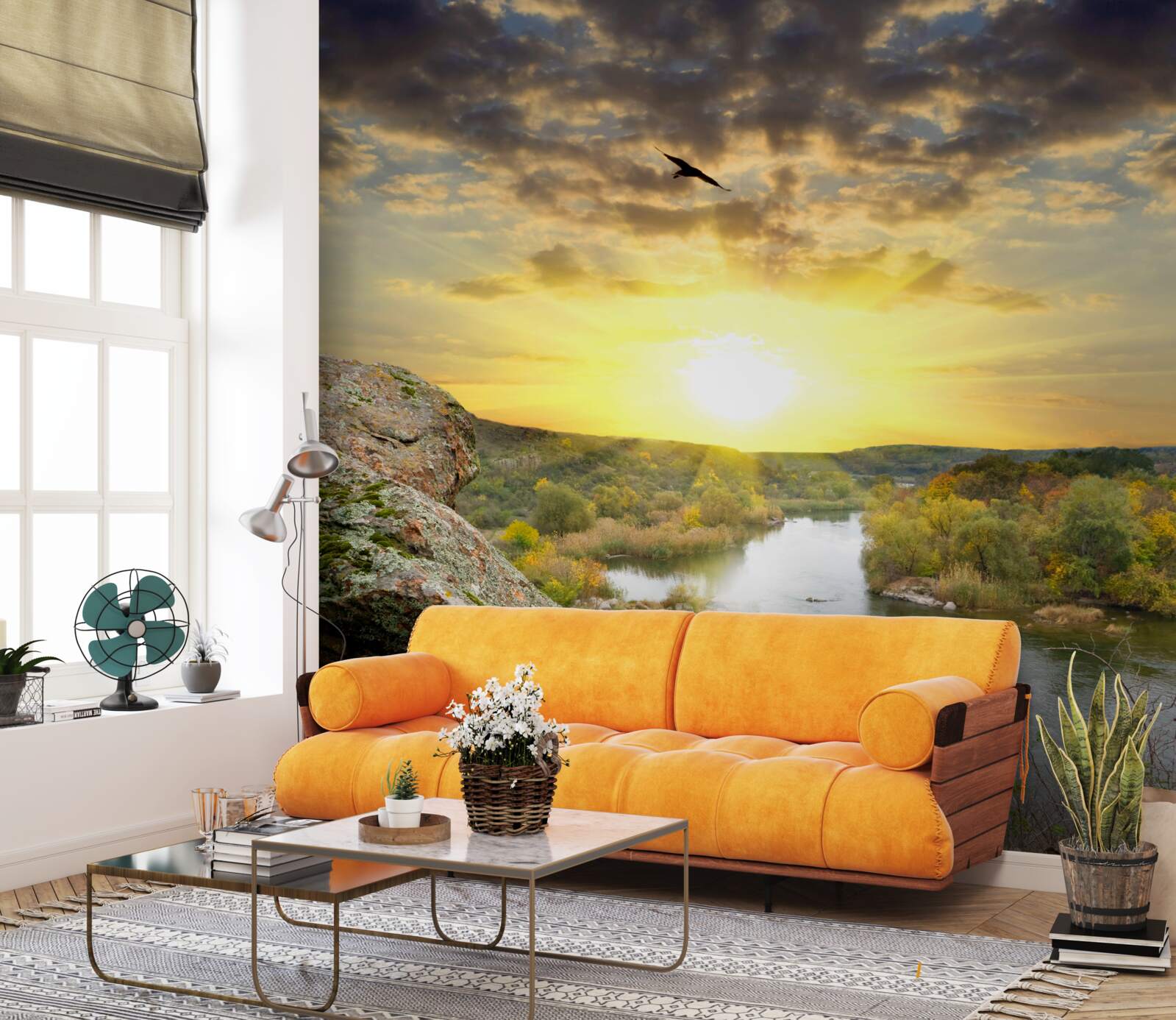 Fotobehang de herfstzon verandert in een koele zonsondergang