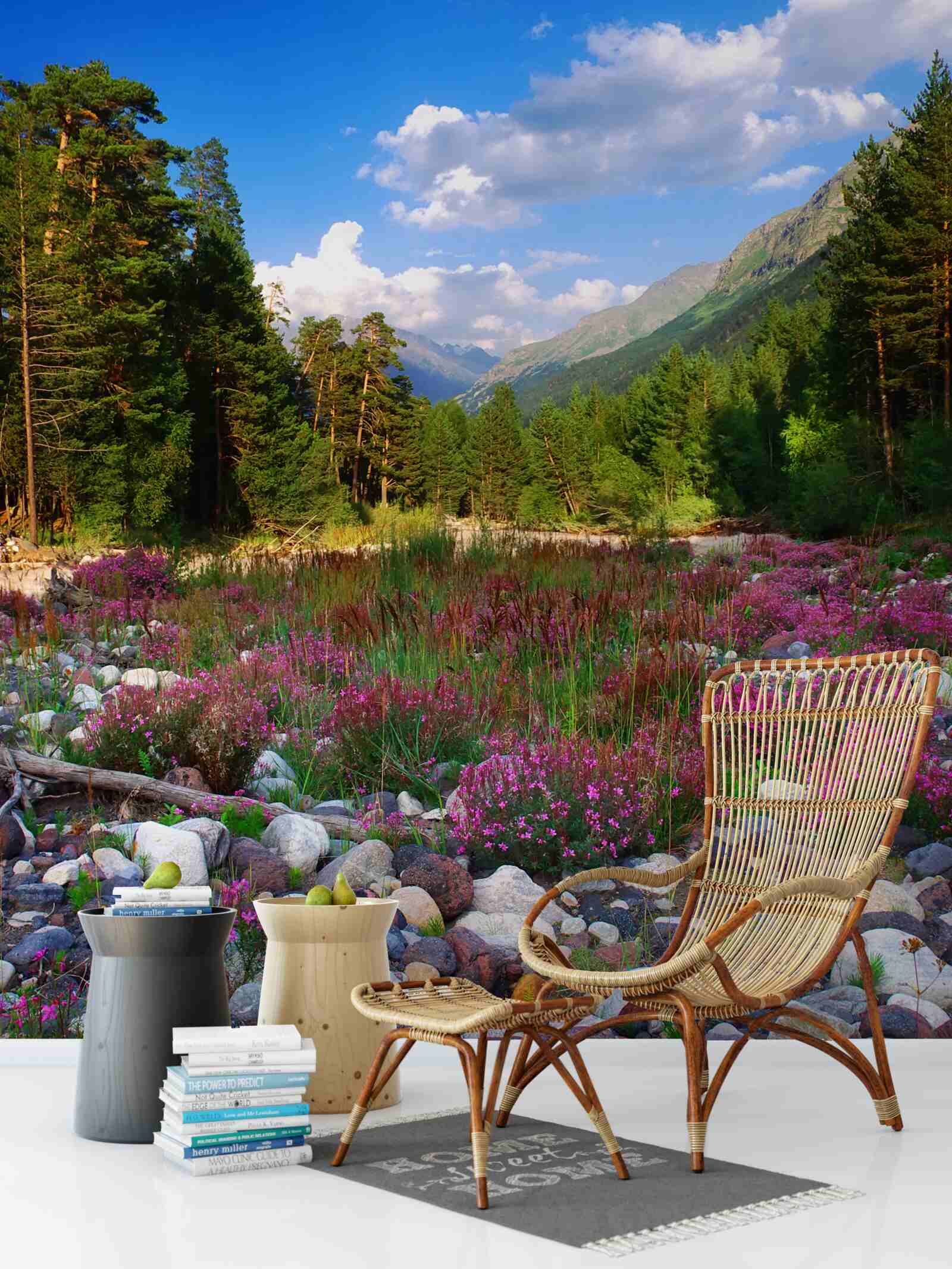 Fotobehang veelkleurige blokken en groene den