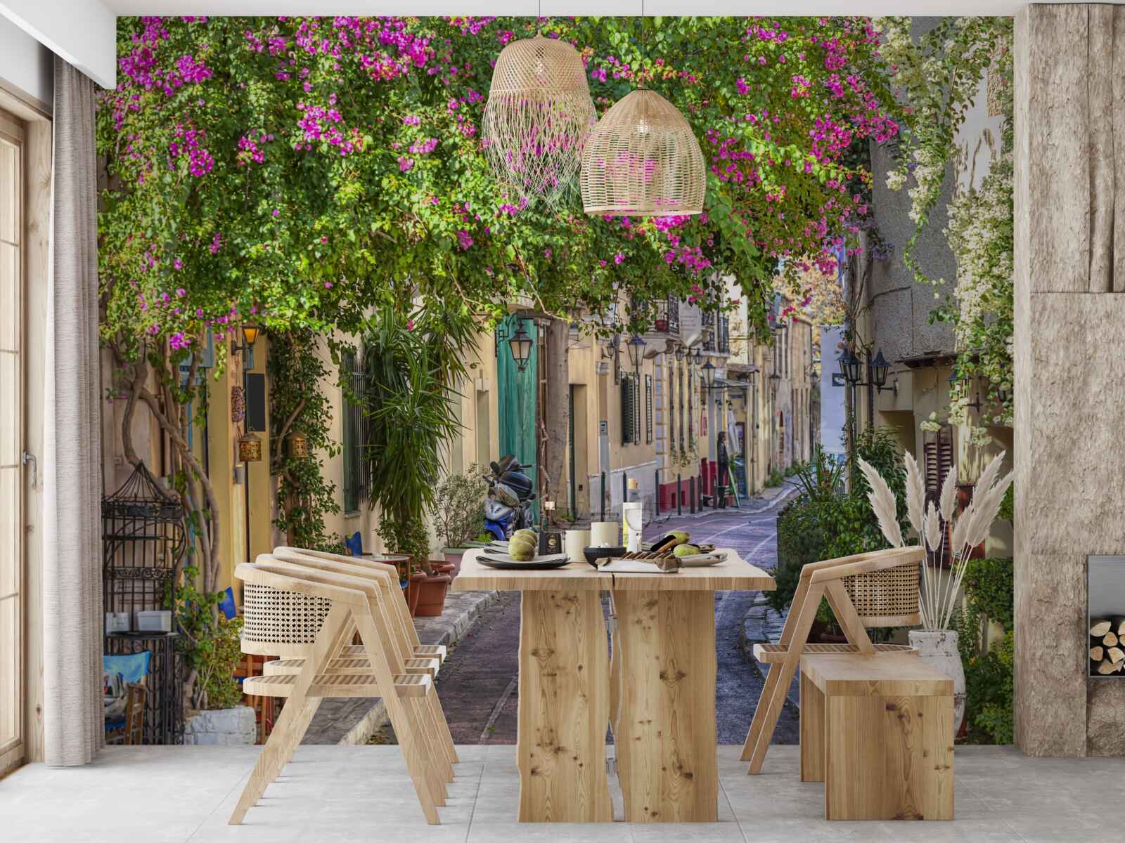 Fotobehang straat gestreeld door schilderachtig groen creëert vakkundig een sfeer van comfort