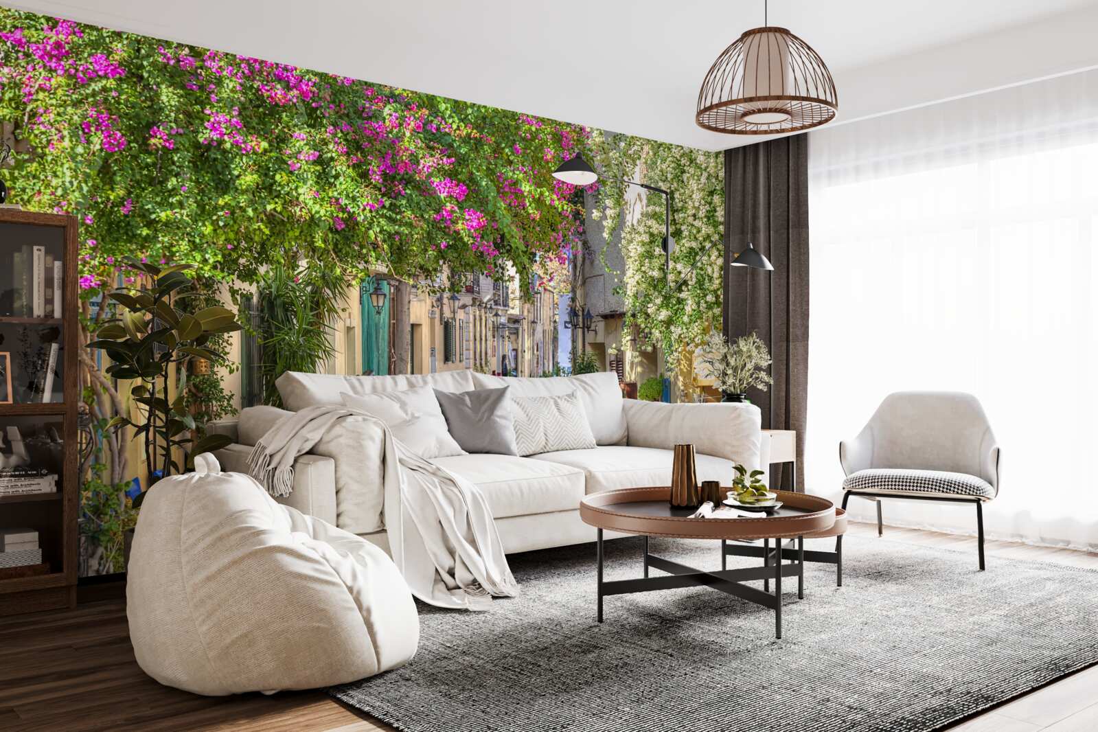 Fotobehang straat gestreeld door schilderachtig groen creëert vakkundig een sfeer van comfort