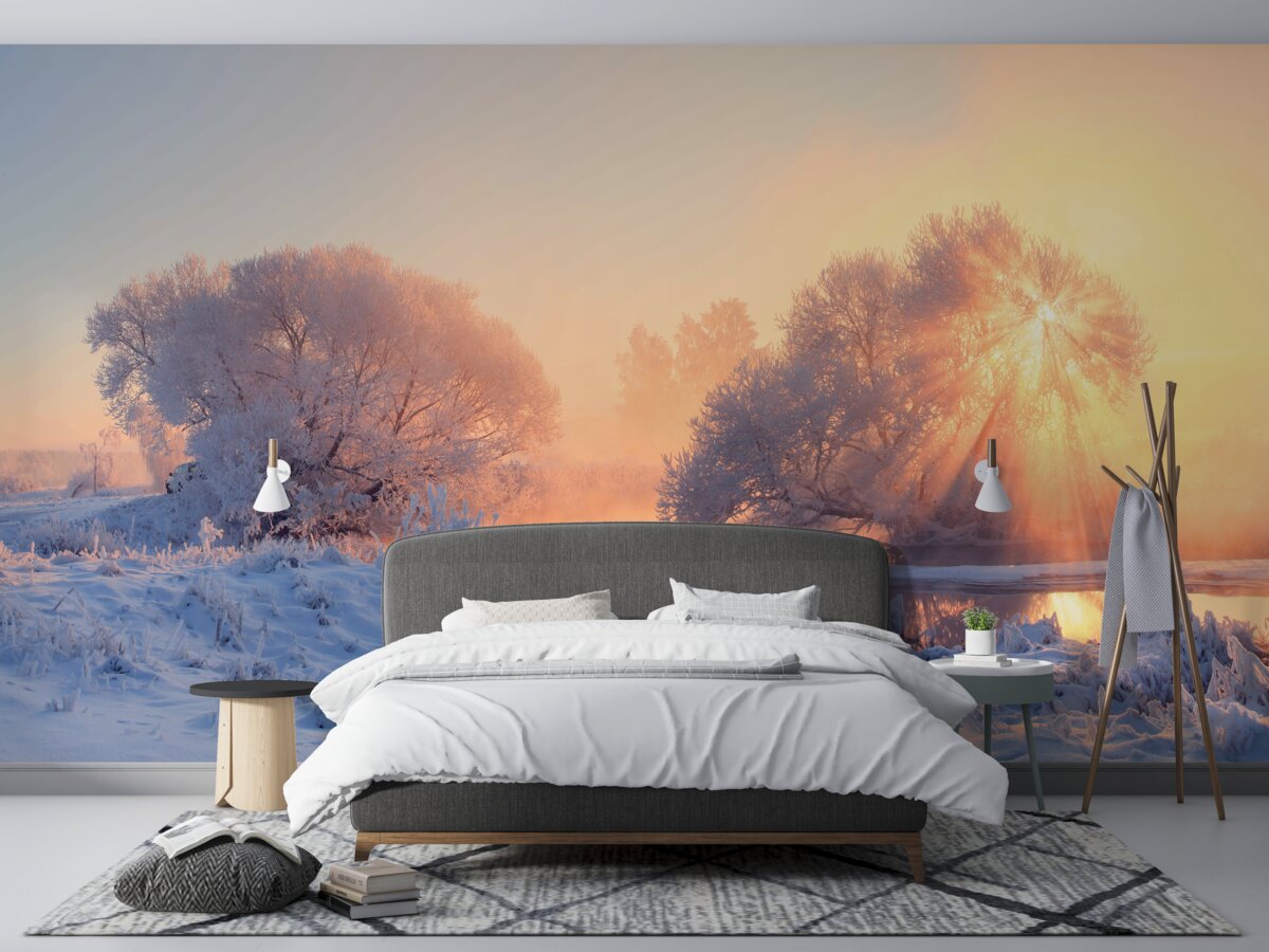 Fotobehang winterochtend in de kou