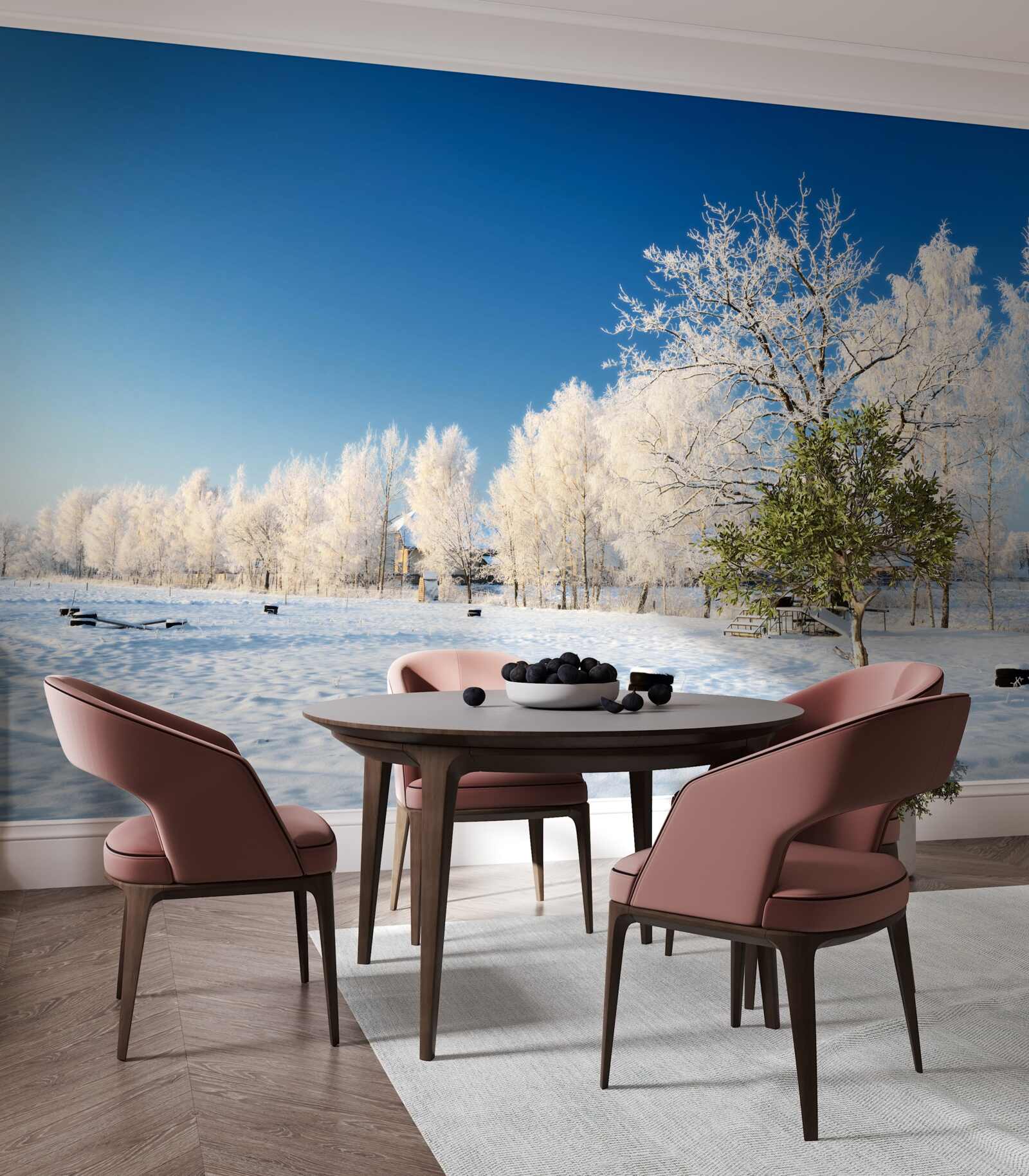 Fotobehang sprookjesachtige winter tegen een achtergrond van azuurblauwe lucht