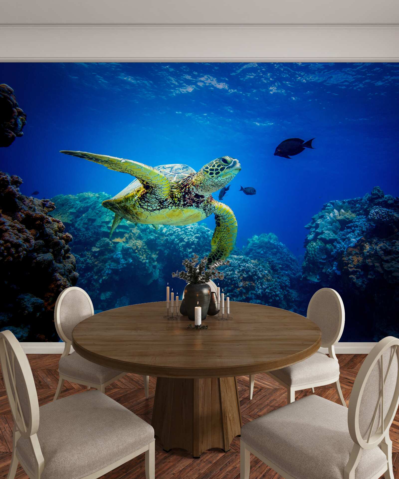 Fotobehang Schildpad in de blauwe diepten van de zee