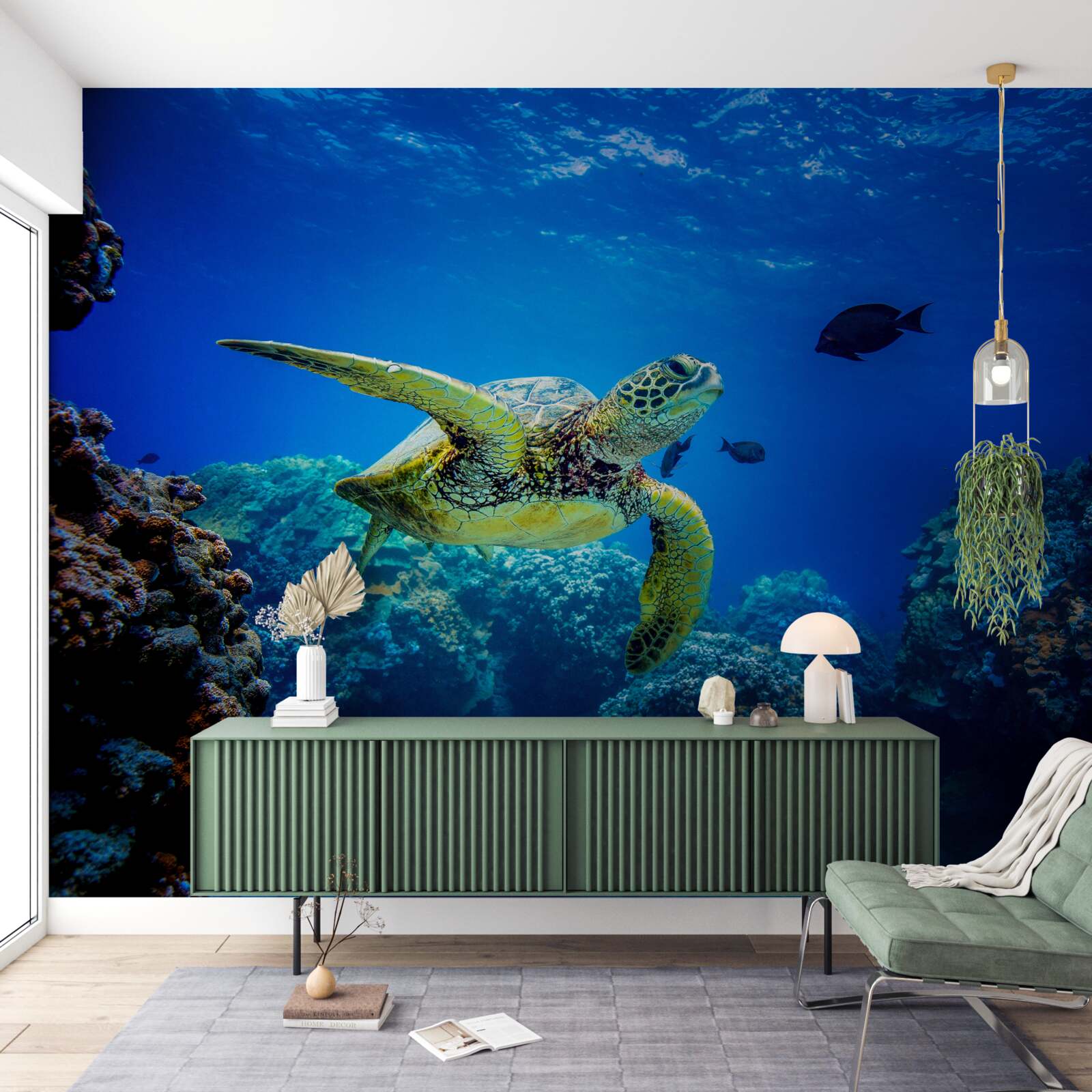 Fotobehang Schildpad in de blauwe diepten van de zee