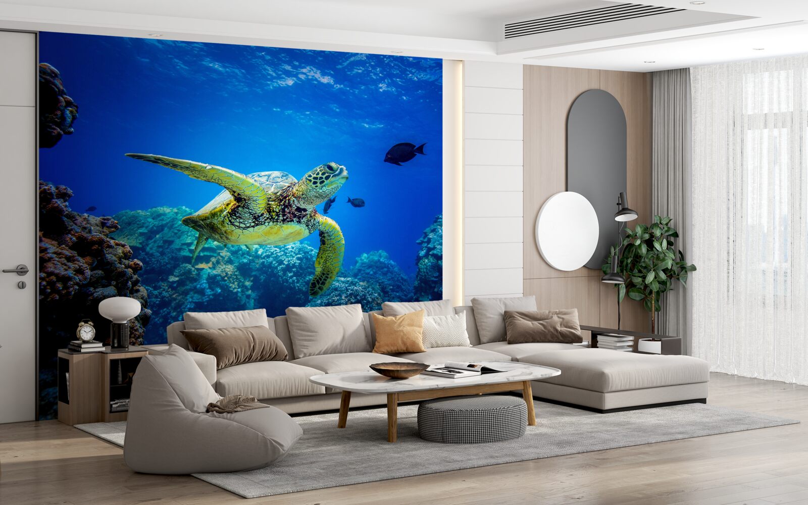 Fotobehang Schildpad in de blauwe diepten van de zee