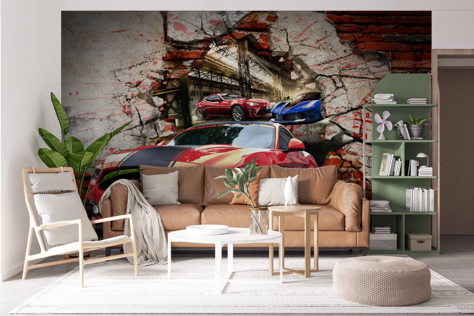 Fotobehang rode auto in de muur
