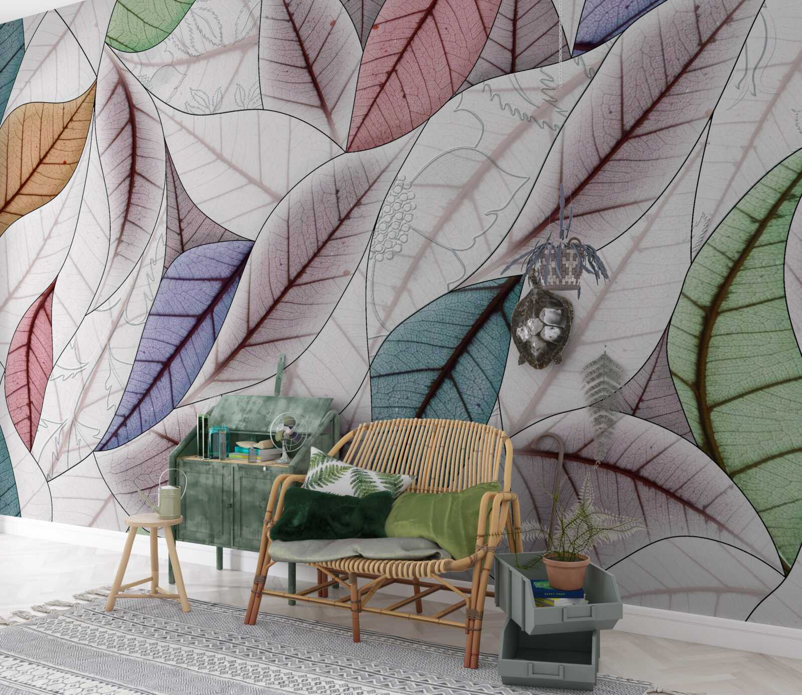 Fotobehang abstract schilderij van herfstbladeren