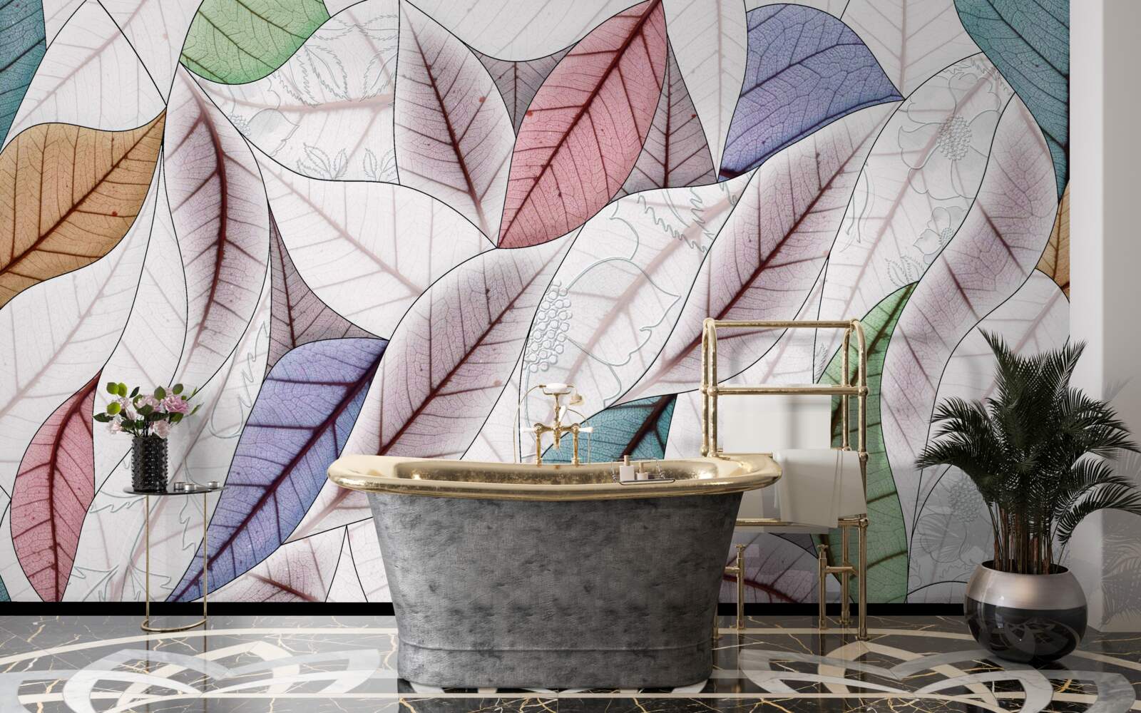 Fotobehang abstract schilderij van herfstbladeren