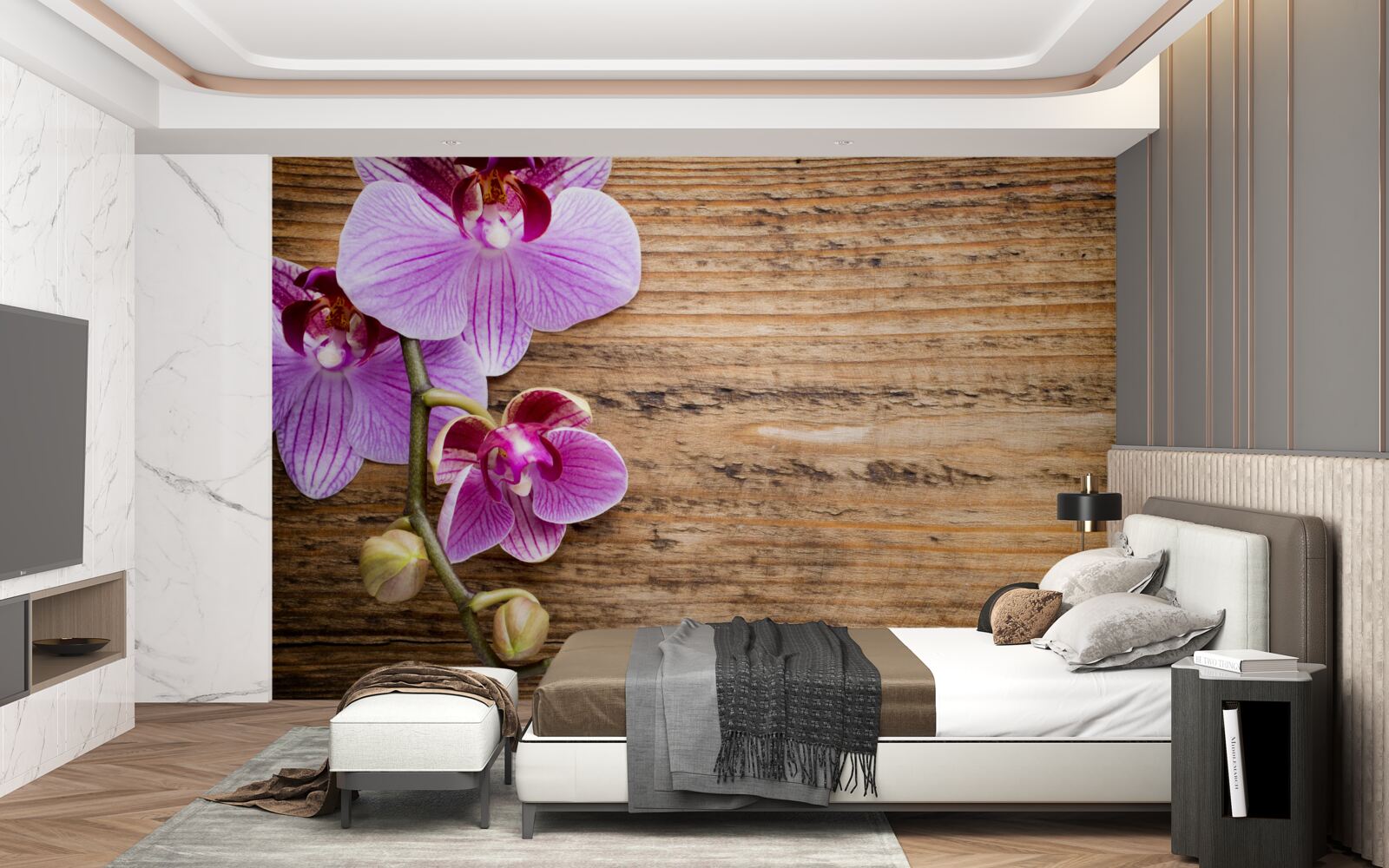 Fotobehang seringorchidee op een boomstam