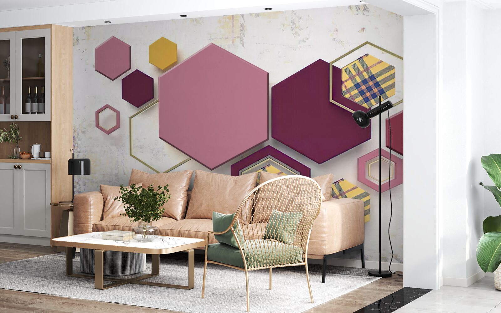 Fotobehang vijfhoekige vormen met vulling