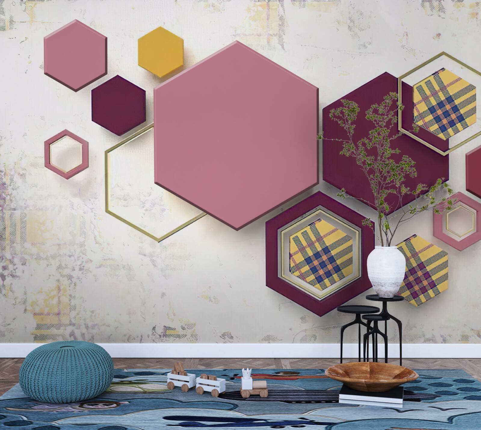 Fotobehang vijfhoekige vormen met vulling