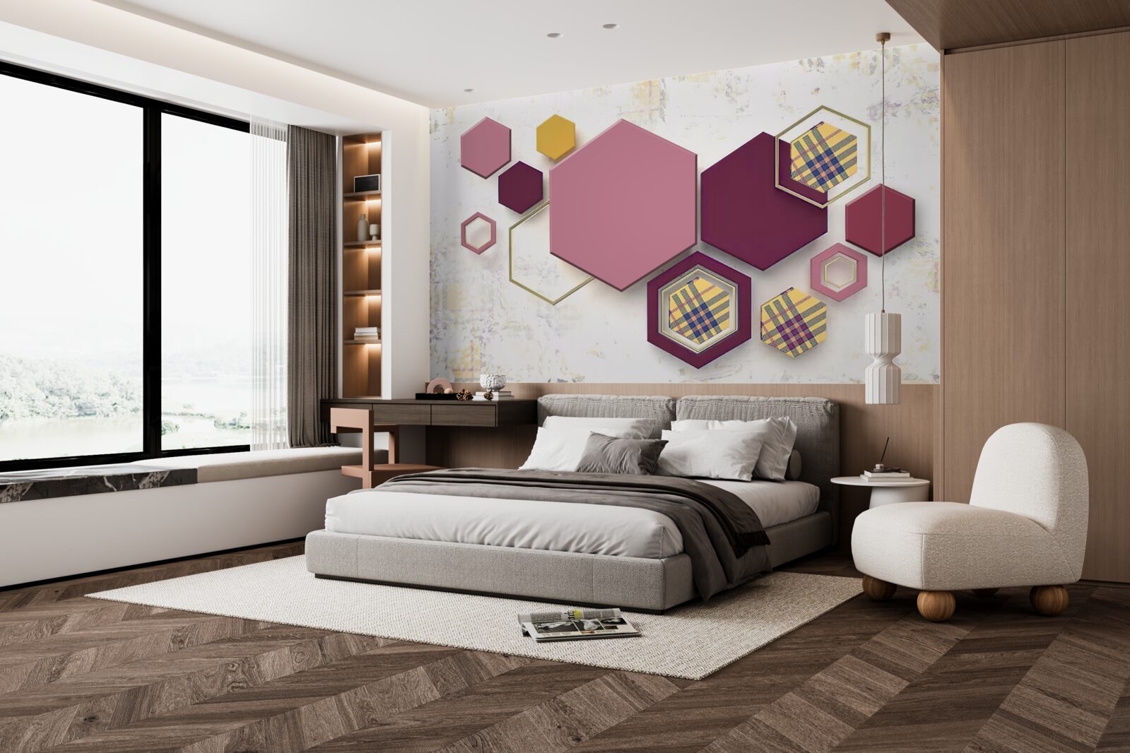 Fotobehang vijfhoekige vormen met vulling