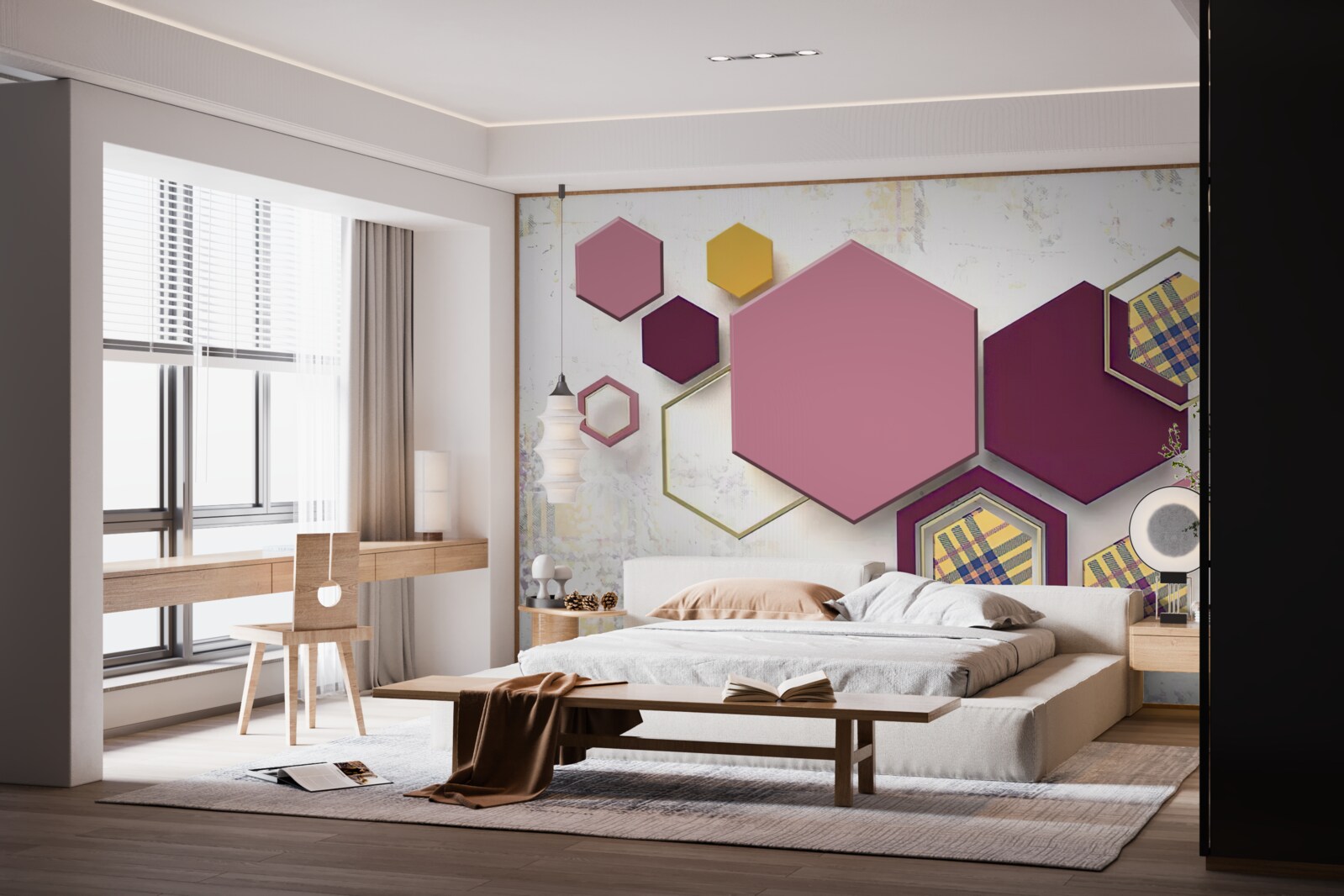 Fotobehang vijfhoekige vormen met vulling