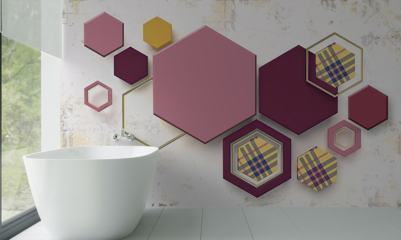 Fotobehang vijfhoekige vormen met vulling