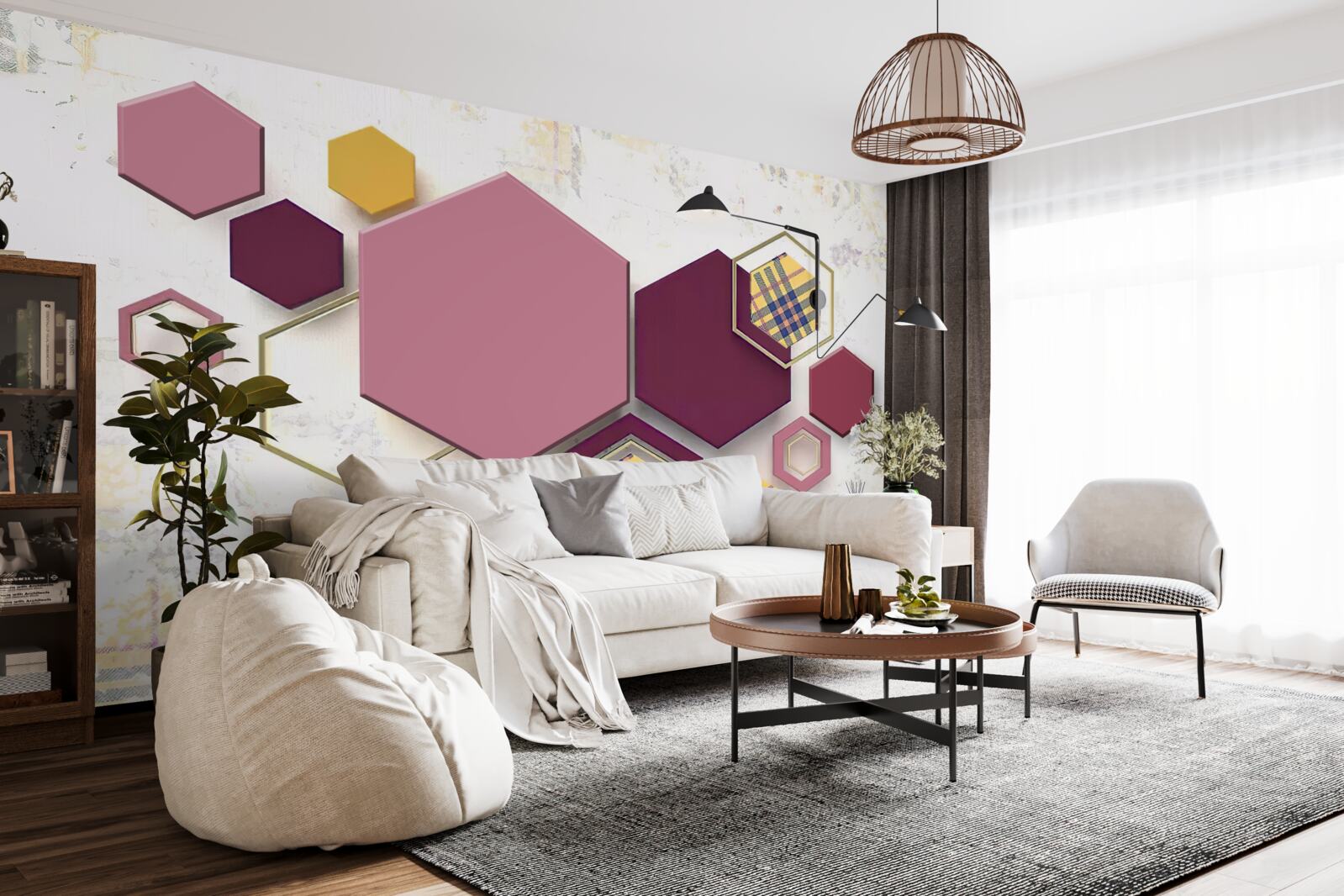 Fotobehang vijfhoekige vormen met vulling