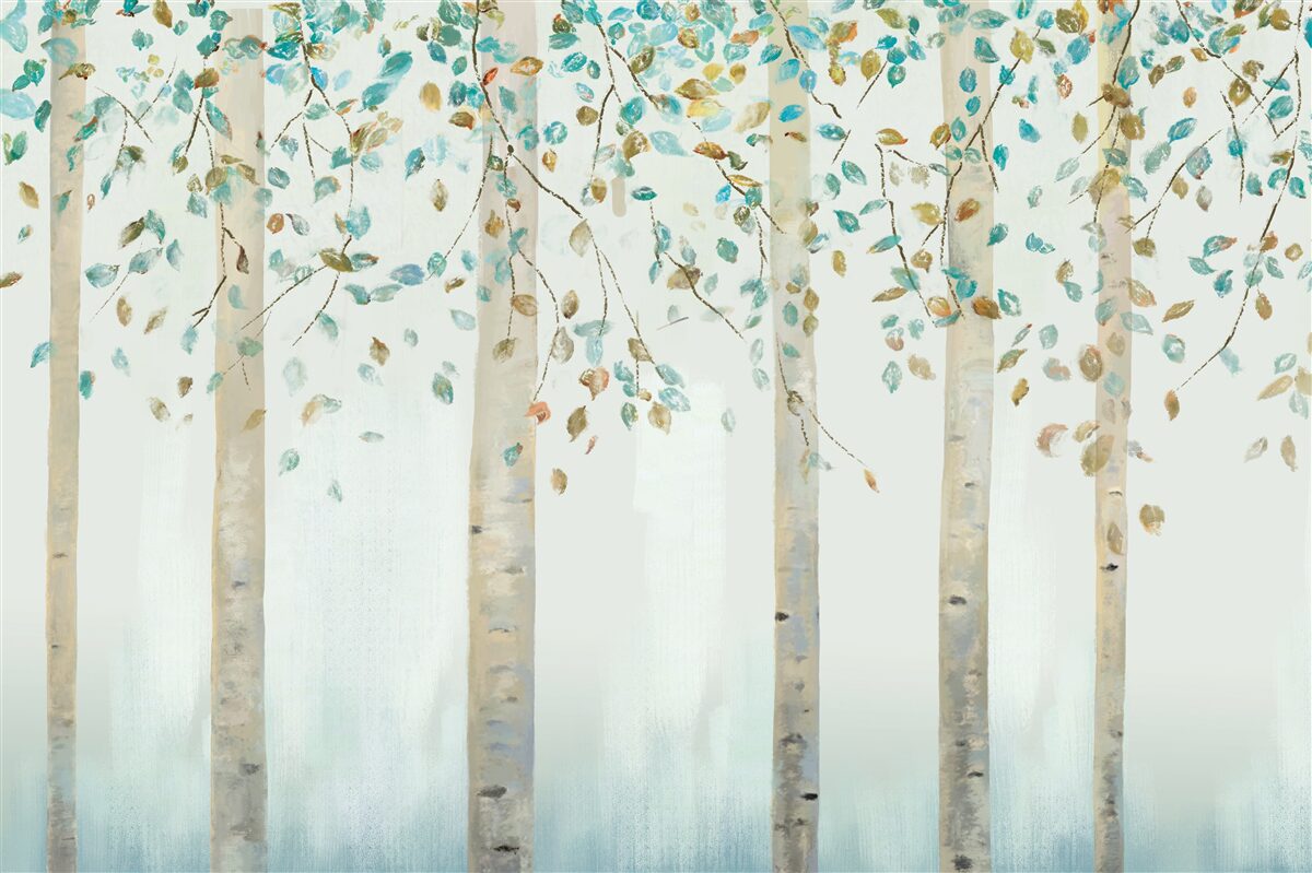 Fotobehang dunne berken in stoom