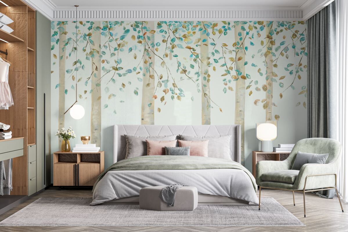 Fotobehang dunne berken in stoom