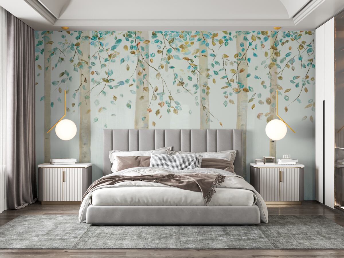 Fotobehang dunne berken in stoom