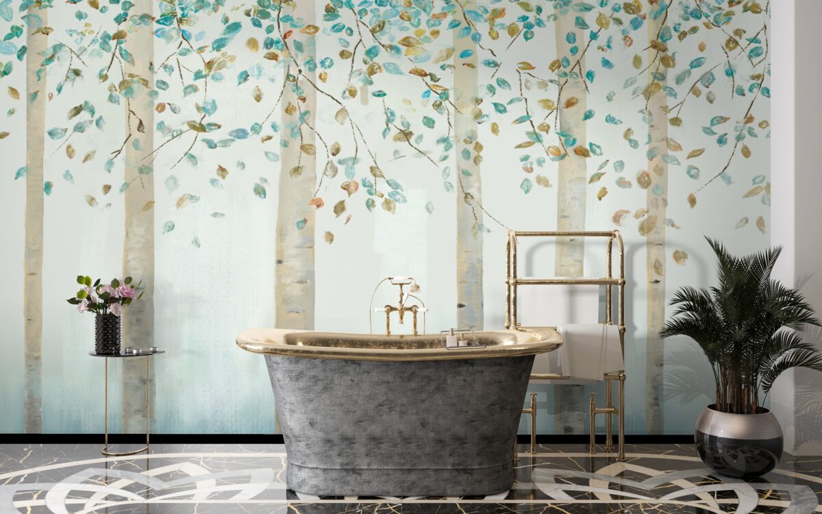 Fotobehang dunne berken in stoom