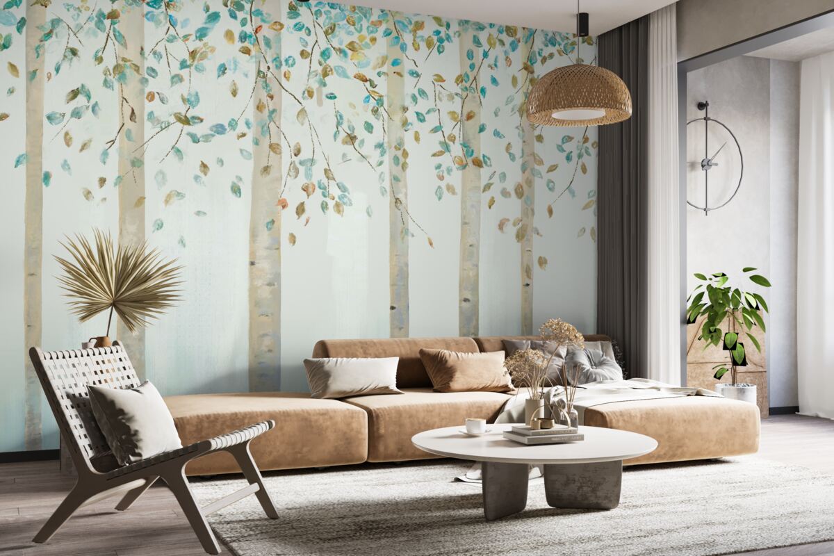 Fotobehang dunne berken in stoom