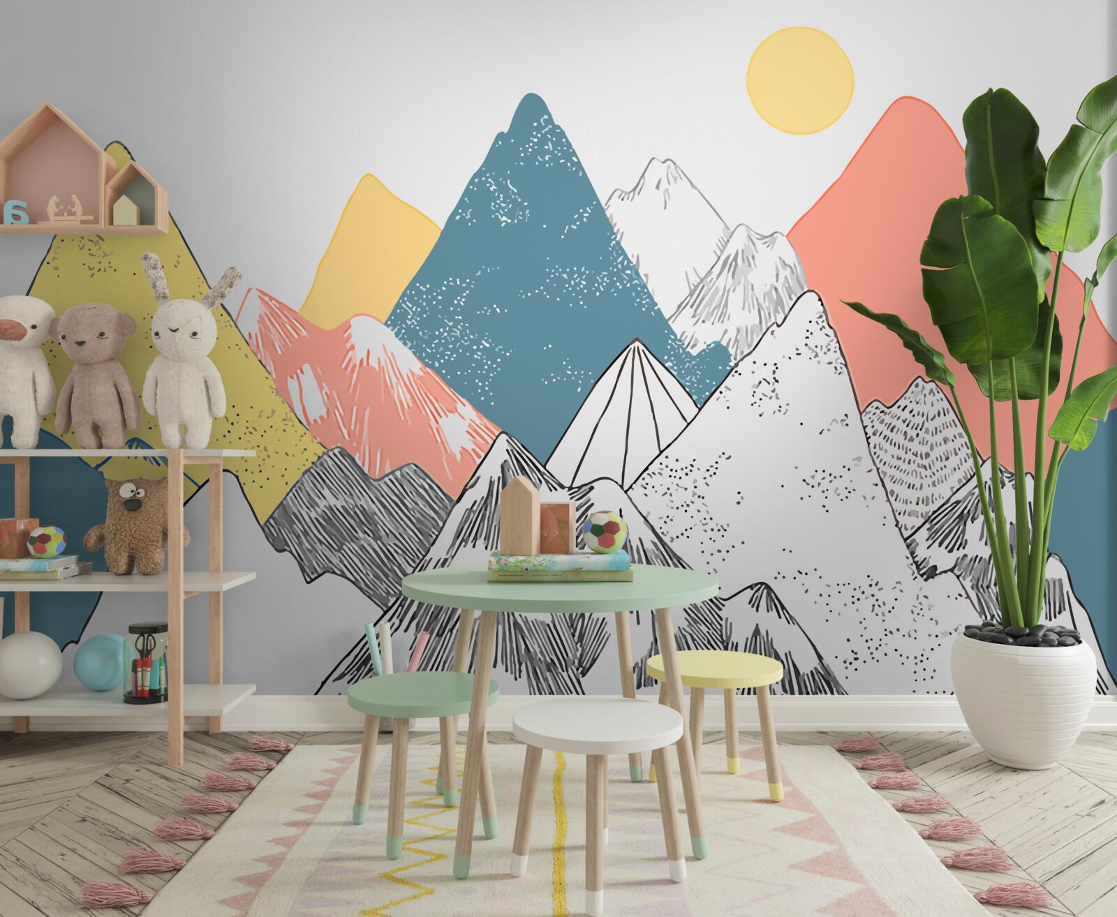 Fotobehang winter zonsondergang in de koude bergen