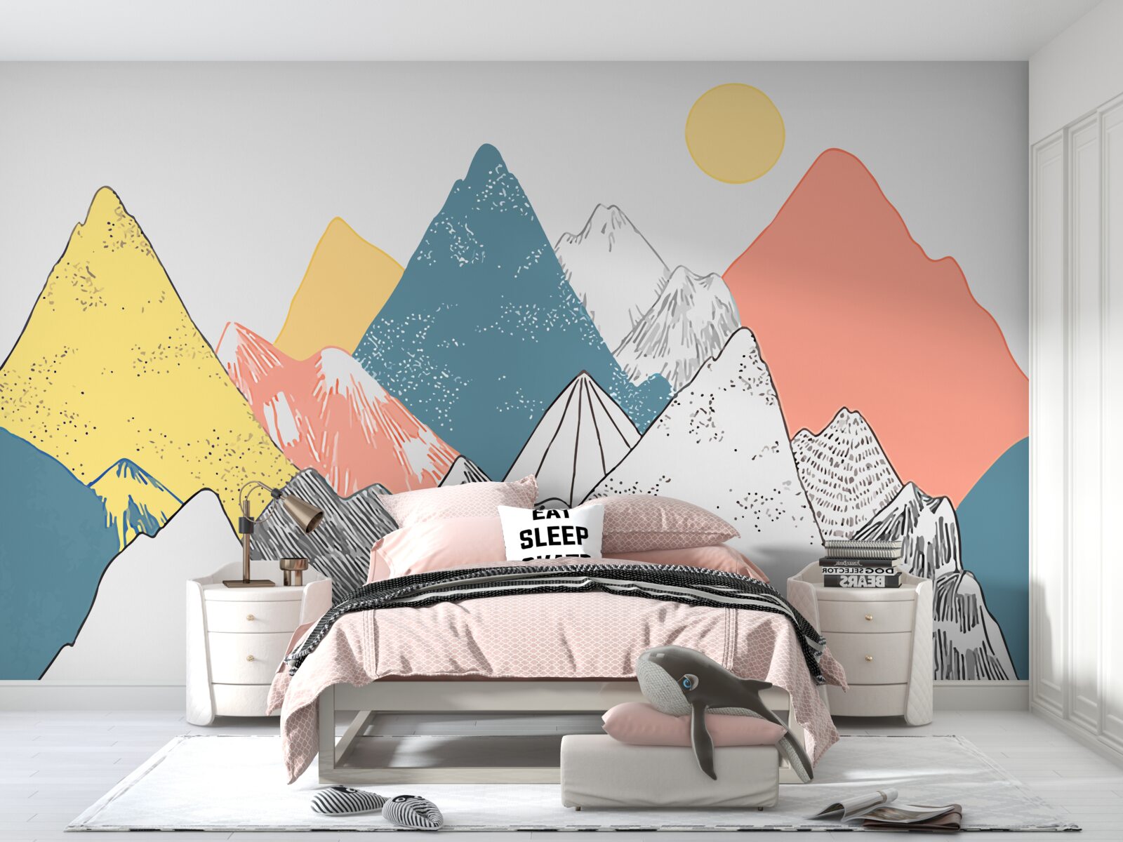 Fotobehang winter zonsondergang in de koude bergen