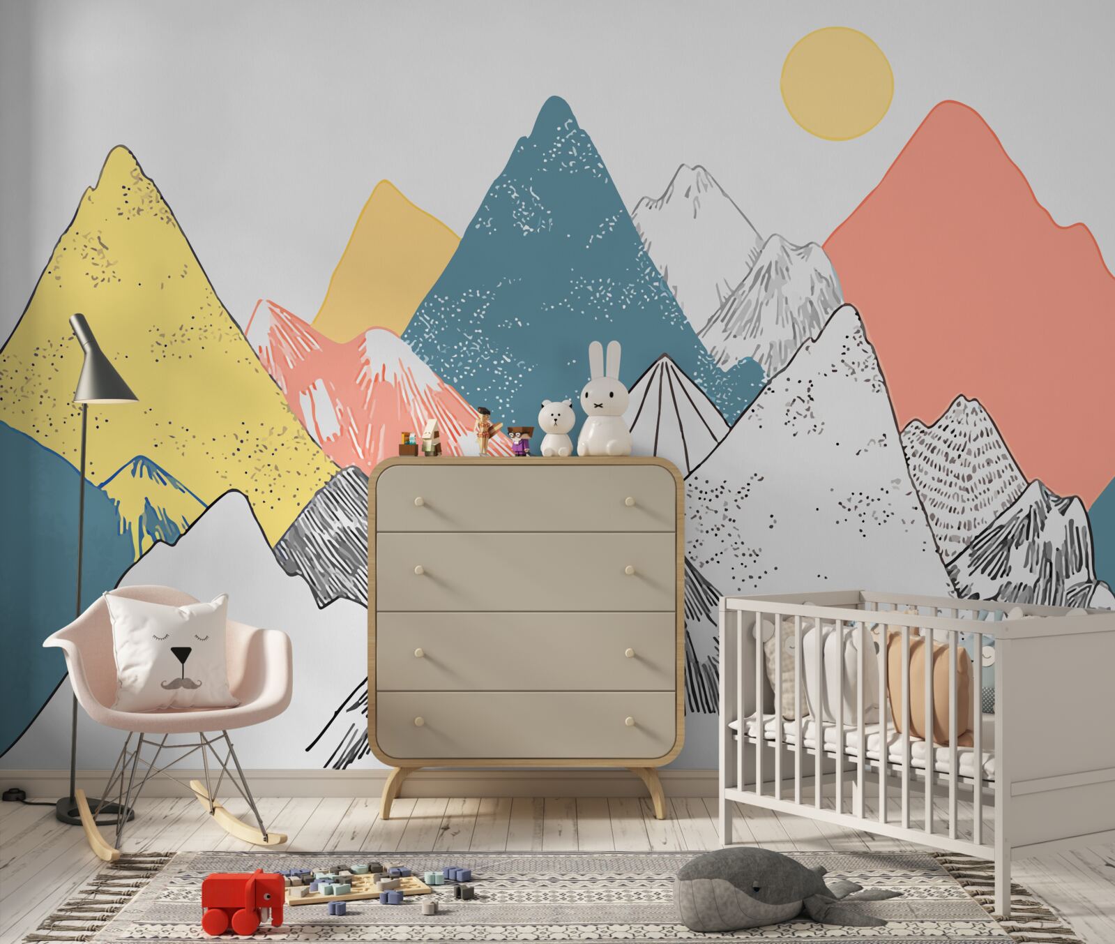 Fotobehang winter zonsondergang in de koude bergen